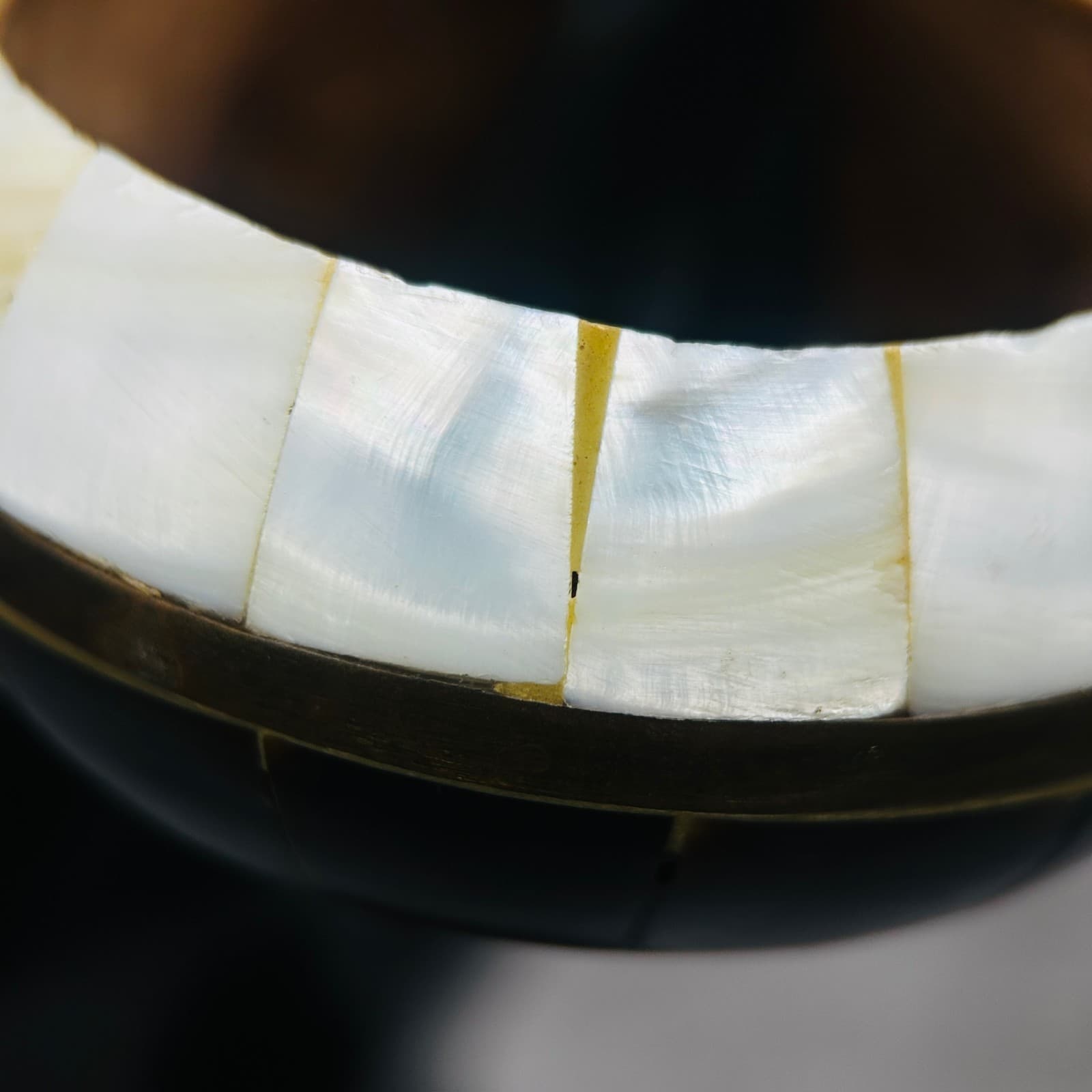 Vintage Inlaid Wood & Brass Bangle Bracelet Boho Artisan Style - Thumbnail 7