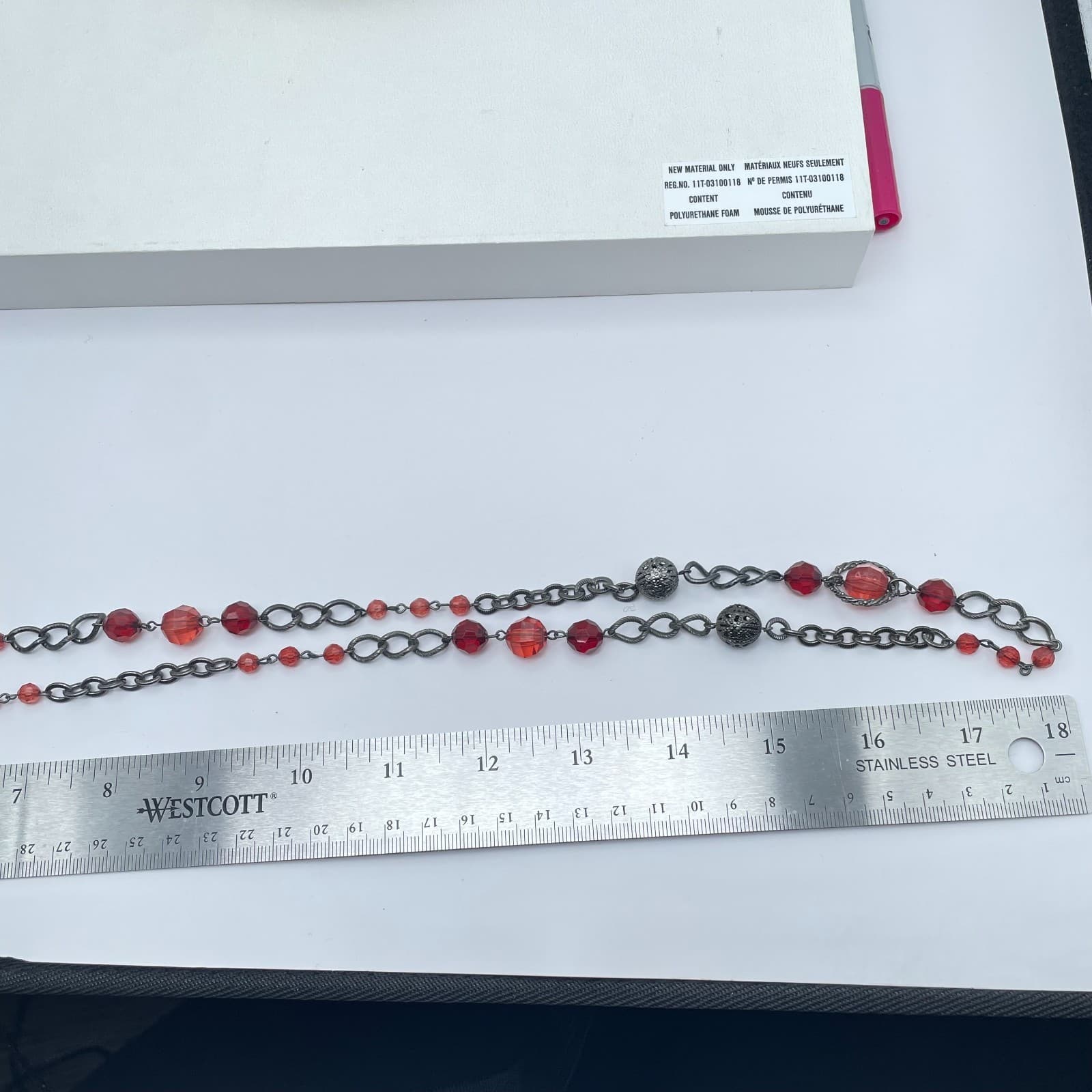 Vintage 1928 Gunmetal-Tone Victorian Faceted Glass Bead Station Lobster Necklace - Thumbnail 7