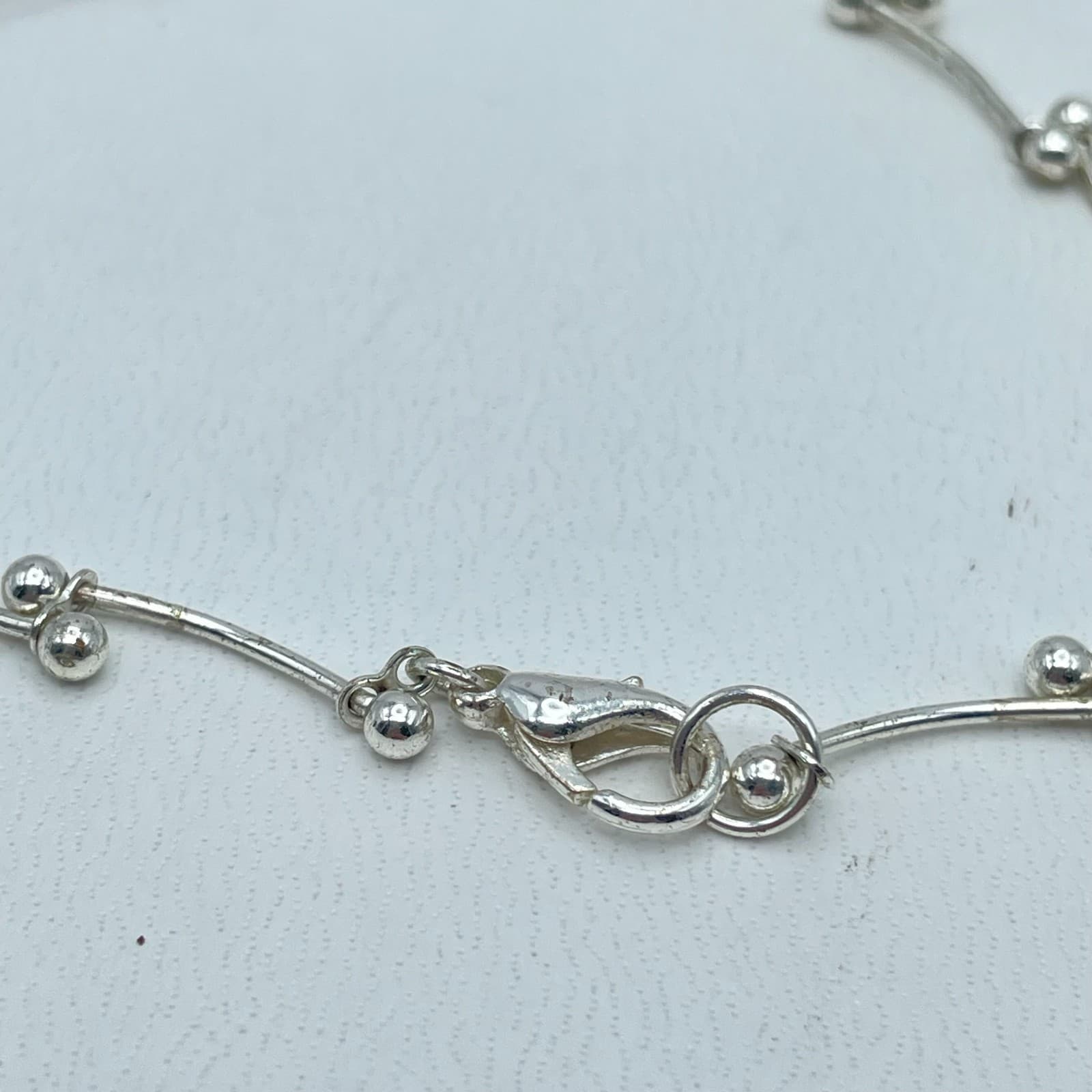 Contemporary Silver-Tone Classic Curved Dainty Bars Ball Link Lobster Bracelet - Thumbnail 2