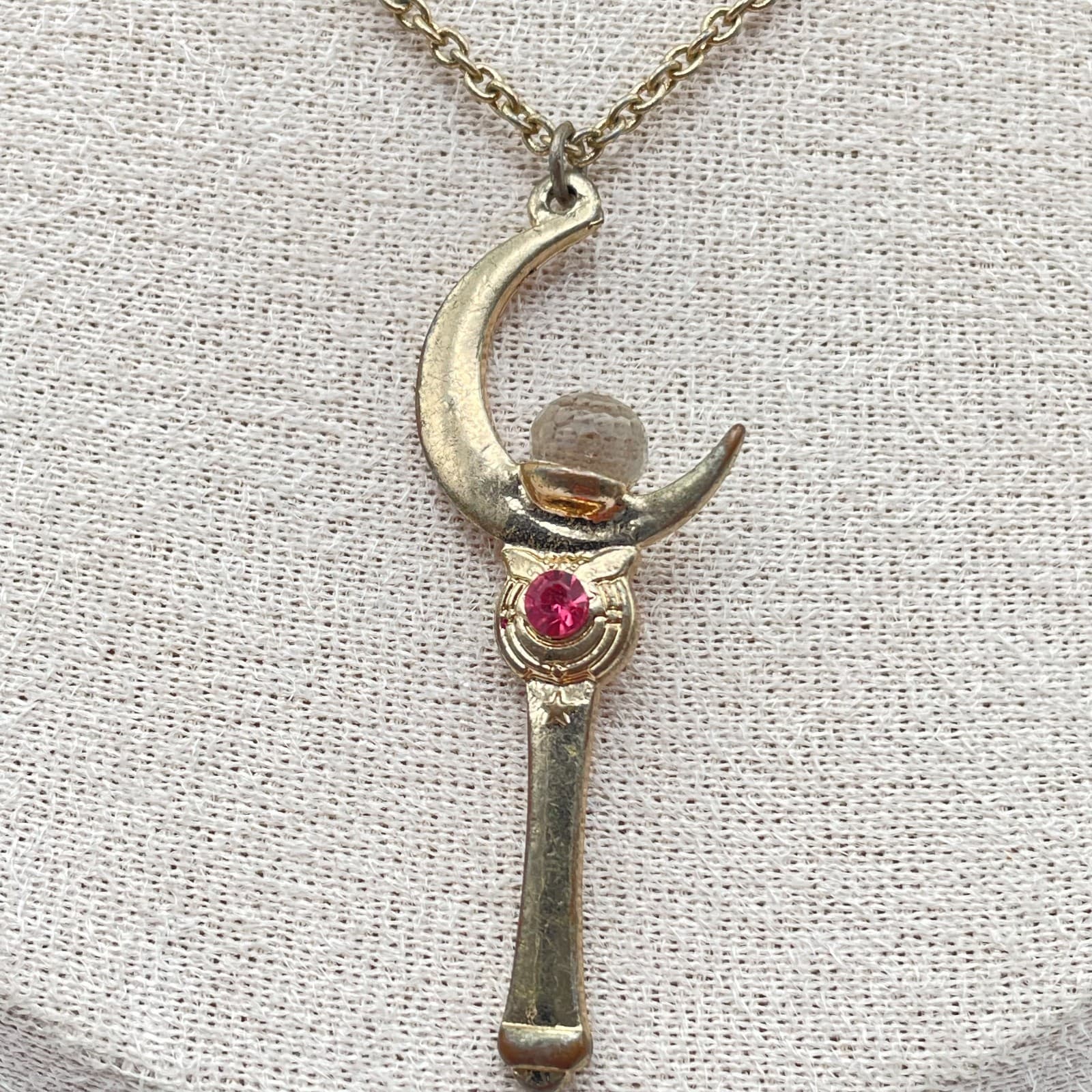 Sailor Moon Moon Stick Crystal Pendant Necklace 90s Vintage Collectible - Image 1