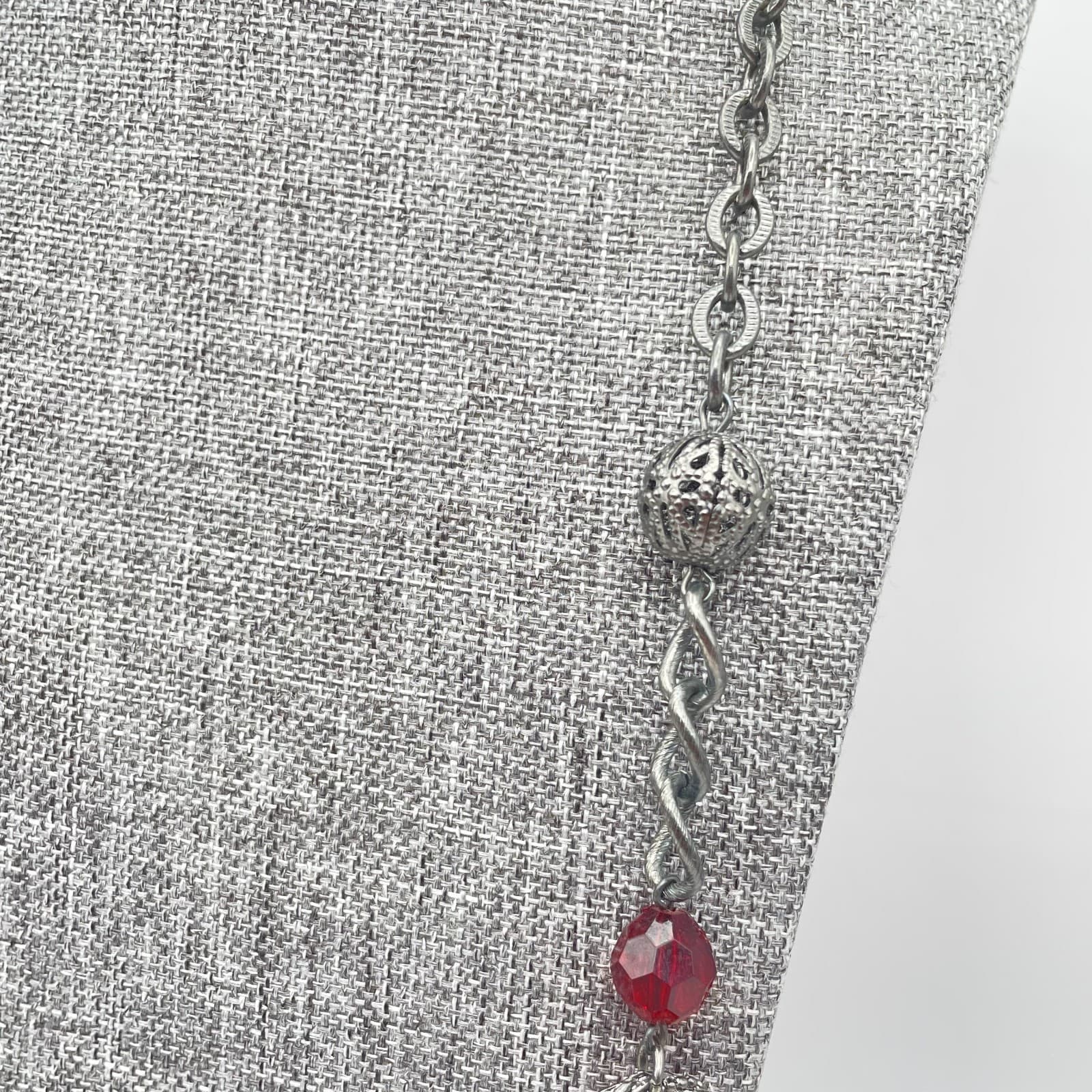 Vintage 1928 Gunmetal-Tone Victorian Faceted Glass Bead Station Lobster Necklace - Thumbnail 8