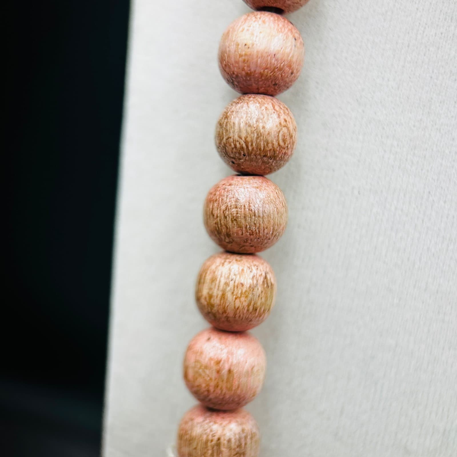 Natural Wood Bead Necklace w/ Layered Disc Accents Boho Earthy Style - Thumbnail 7