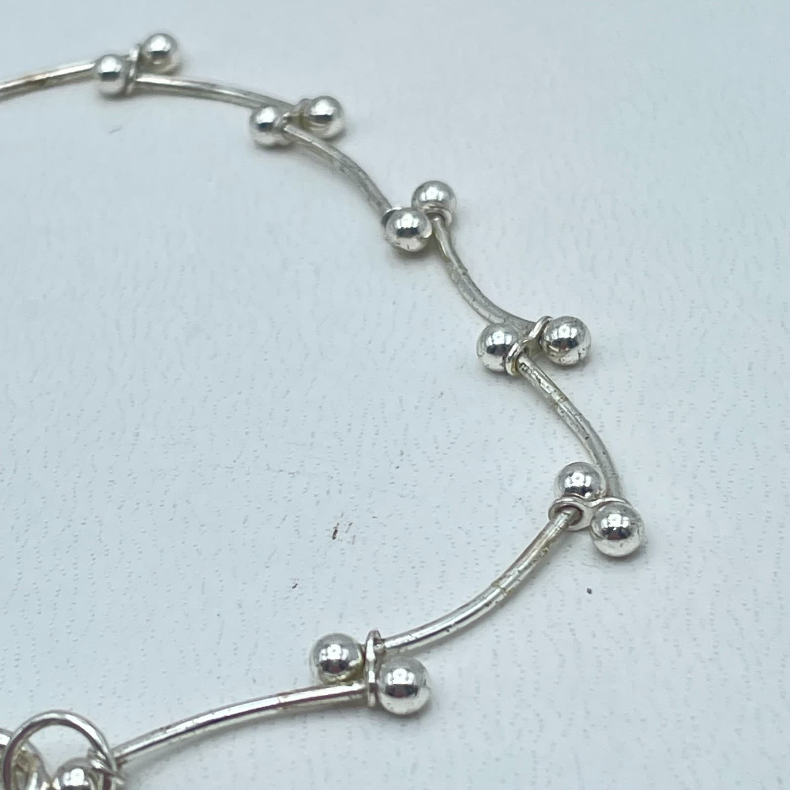 Contemporary Silver-Tone Classic Curved Dainty Bars Ball Link Lobster Bracelet - Thumbnail 3