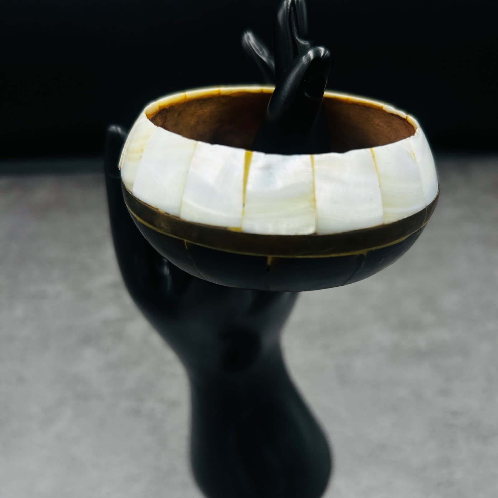 Vintage Inlaid Wood & Brass Bangle Bracelet Boho Artisan Style - Thumbnail 4