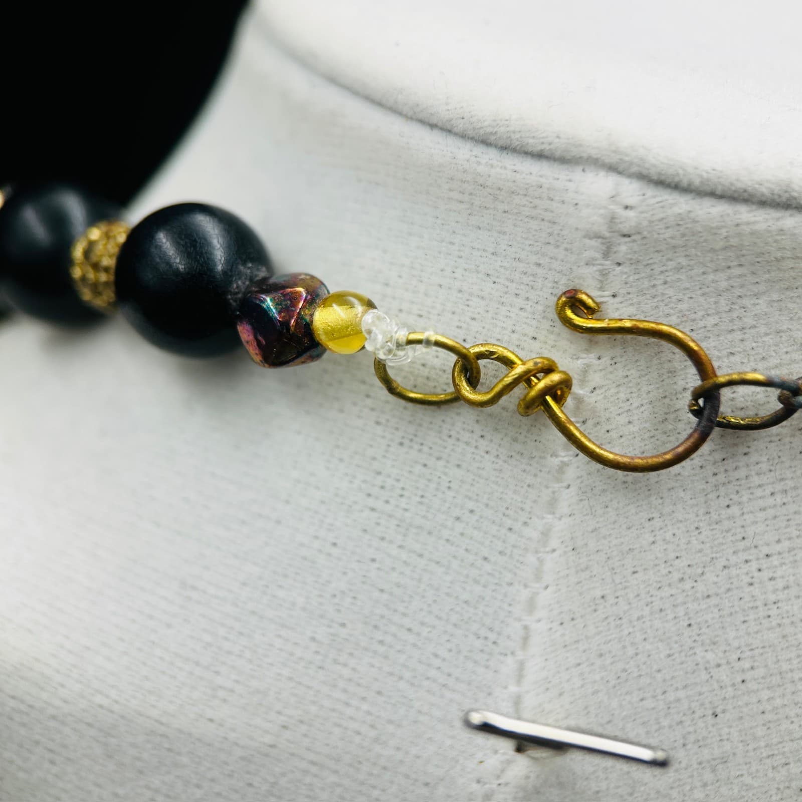 Vintage Black & Smoky Crystal Bead Necklace w/ Silver Accents Boho Artisan Style - Thumbnail 6