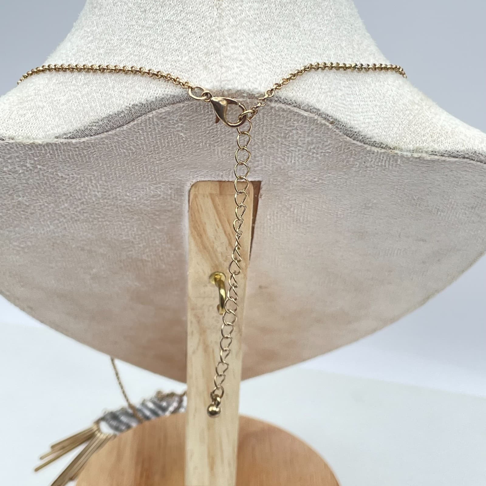 Bohemian Necklace Two-Tone Rolo Link Chain Spikes Fringe Ladder Pendant Lobster - Thumbnail 9