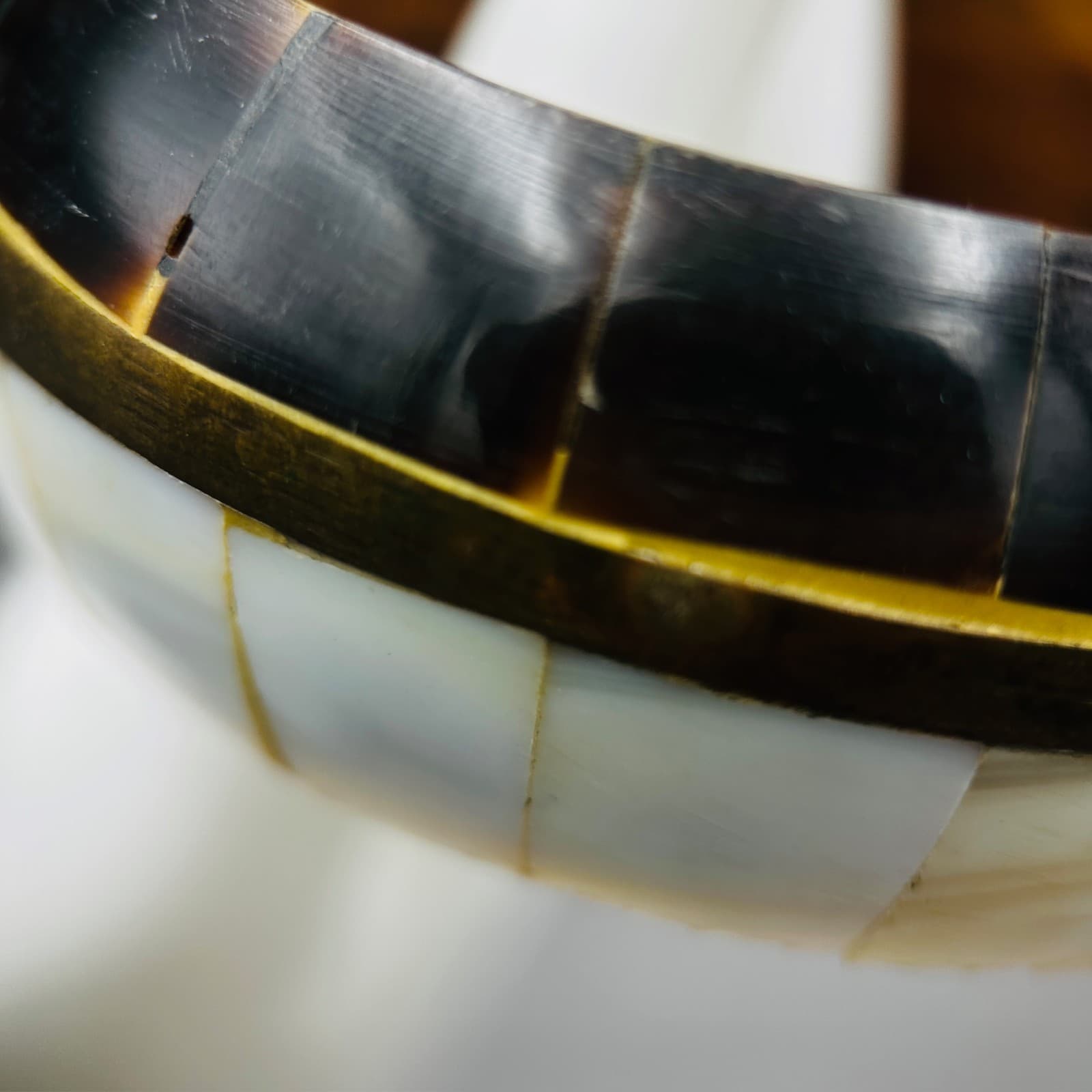 Vintage Inlaid Wood & Brass Bangle Bracelet Boho Artisan Style - Thumbnail 9