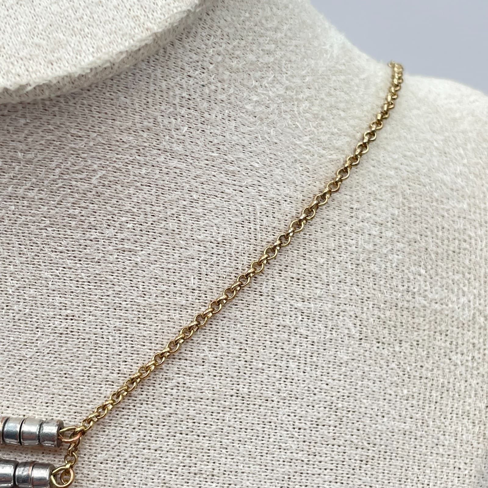 Bohemian Necklace Two-Tone Rolo Link Chain Spikes Fringe Ladder Pendant Lobster - Thumbnail 6