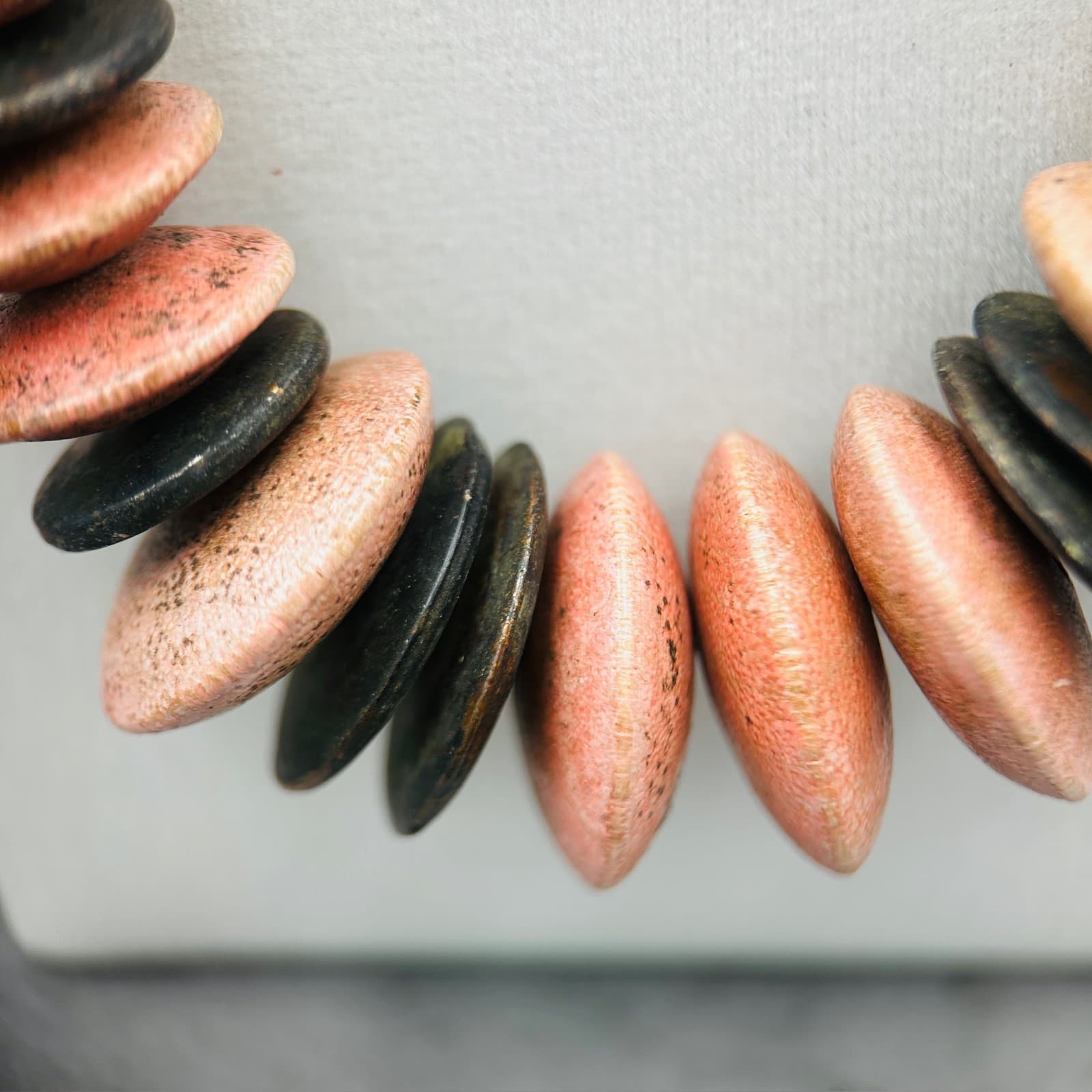 Natural Wood Bead Necklace w/ Layered Disc Accents Boho Earthy Style - Thumbnail 2