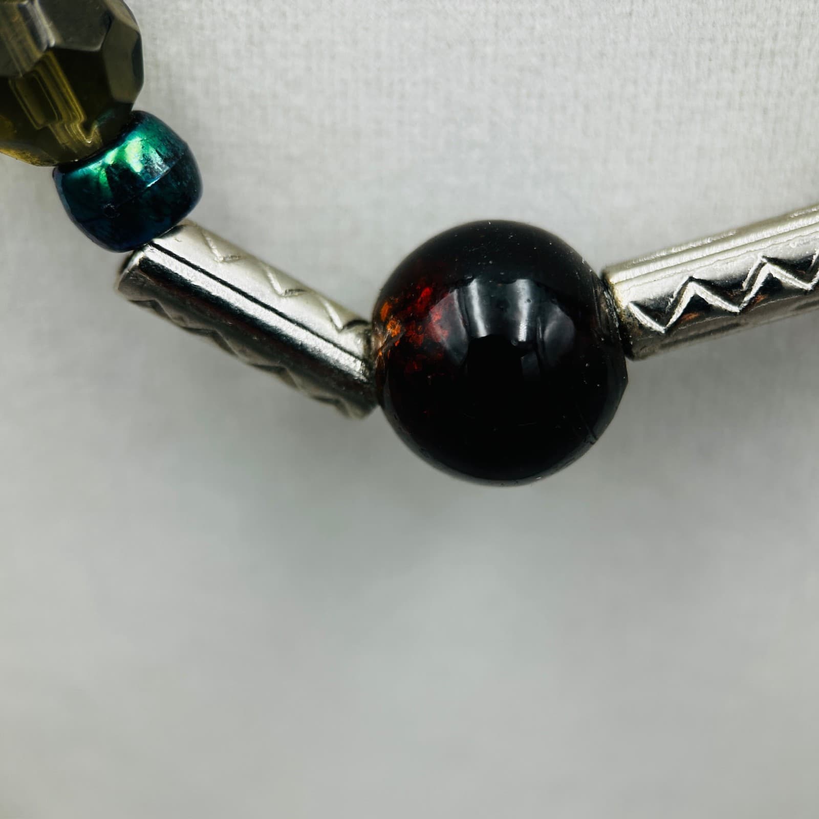 Vintage Black & Smoky Crystal Bead Necklace w/ Silver Accents Boho Artisan Style - Thumbnail 2