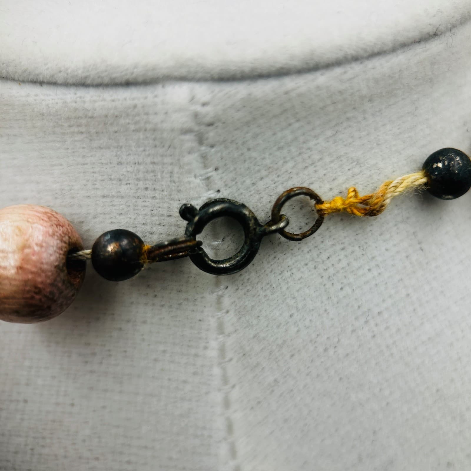 Natural Wood Bead Necklace w/ Layered Disc Accents Boho Earthy Style - Thumbnail 8