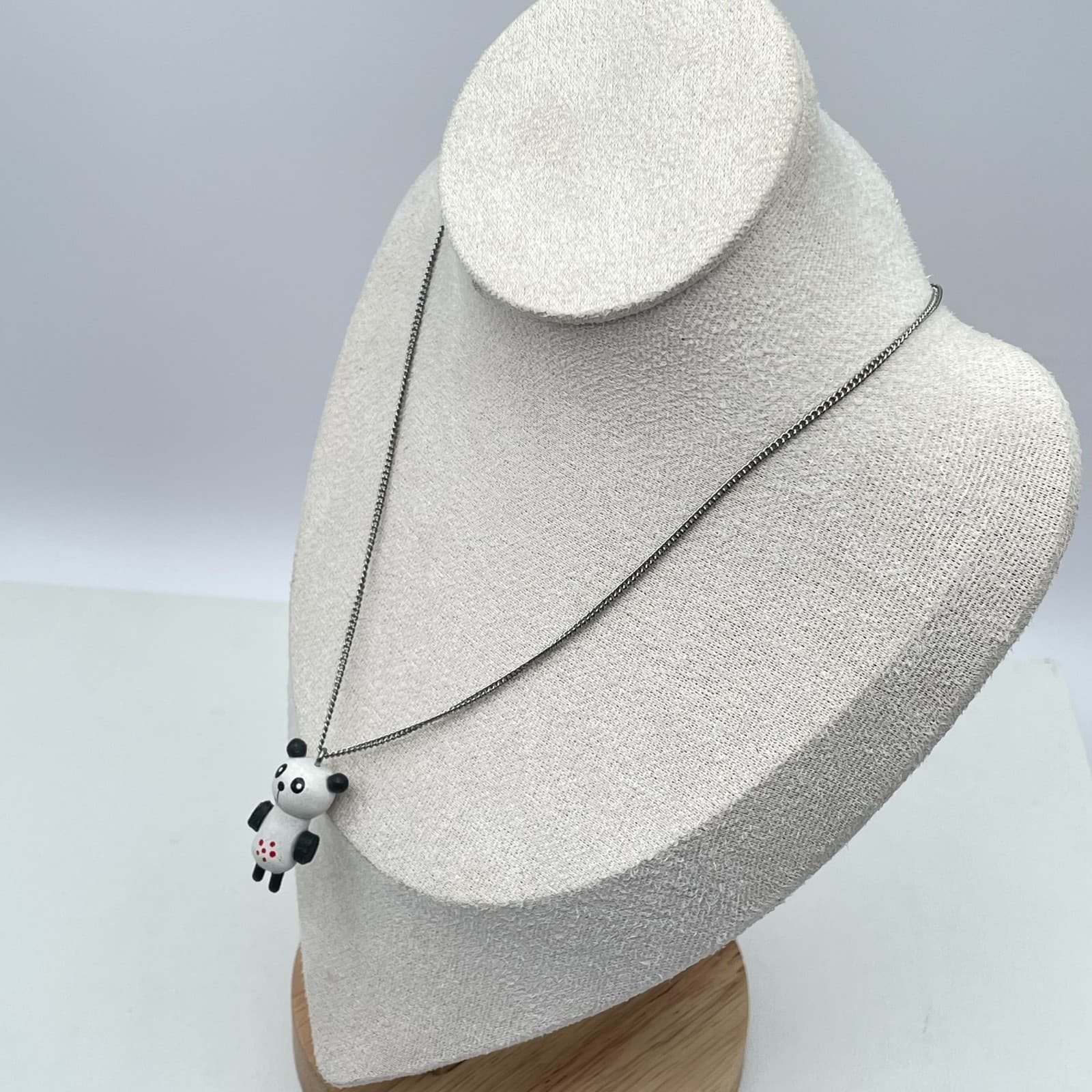 Contemporary Hand-Painted Silver-Tone Curb Chain Panda Pendant Lobster Necklace - Thumbnail 6