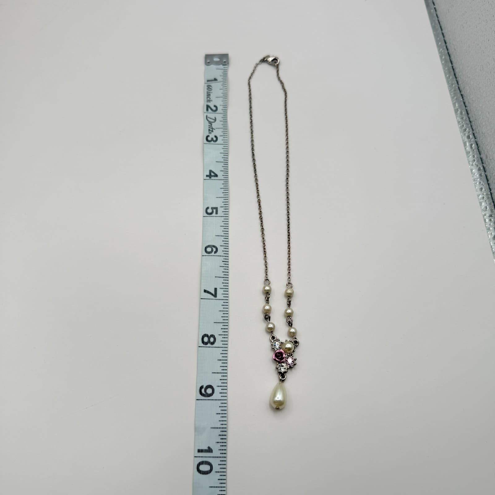 VTG Y2K Silver Tone Faux Pearl Purple Floral Teardrop Pendant Necklace Jewelry - Thumbnail 8