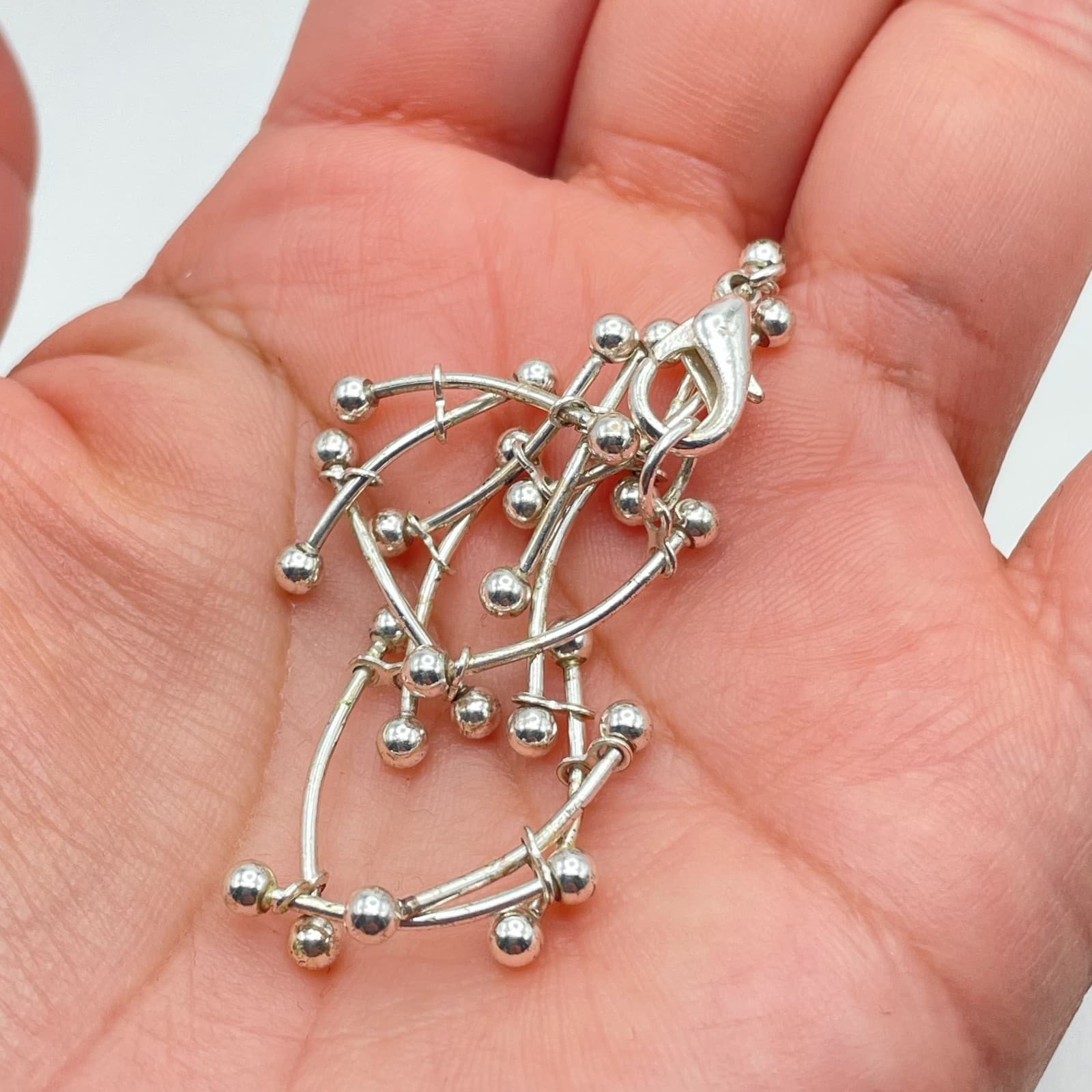 Contemporary Silver-Tone Classic Curved Dainty Bars Ball Link Lobster Bracelet - Thumbnail 8