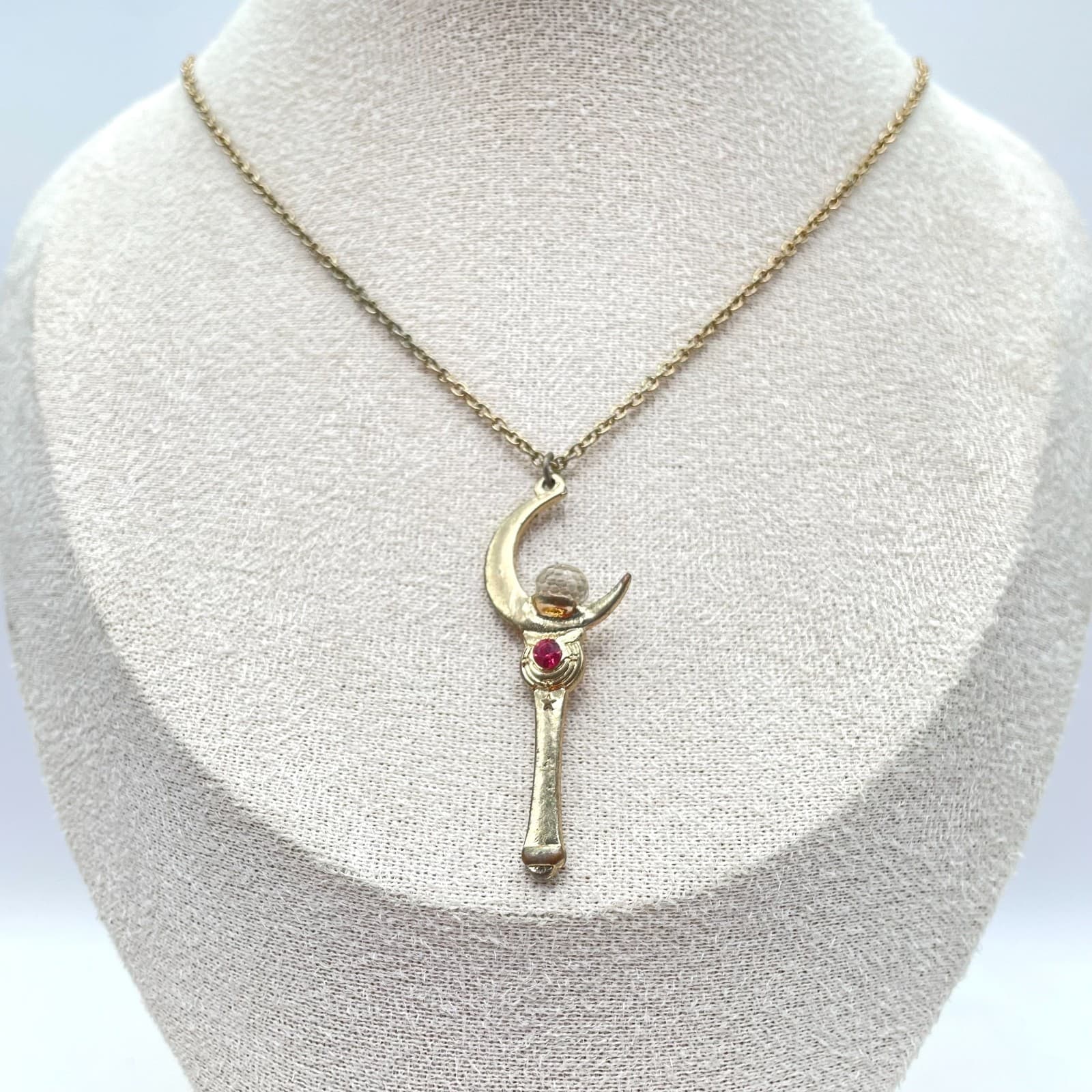 Sailor Moon Moon Stick Crystal Pendant Necklace 90s Vintage Collectible - Thumbnail 5