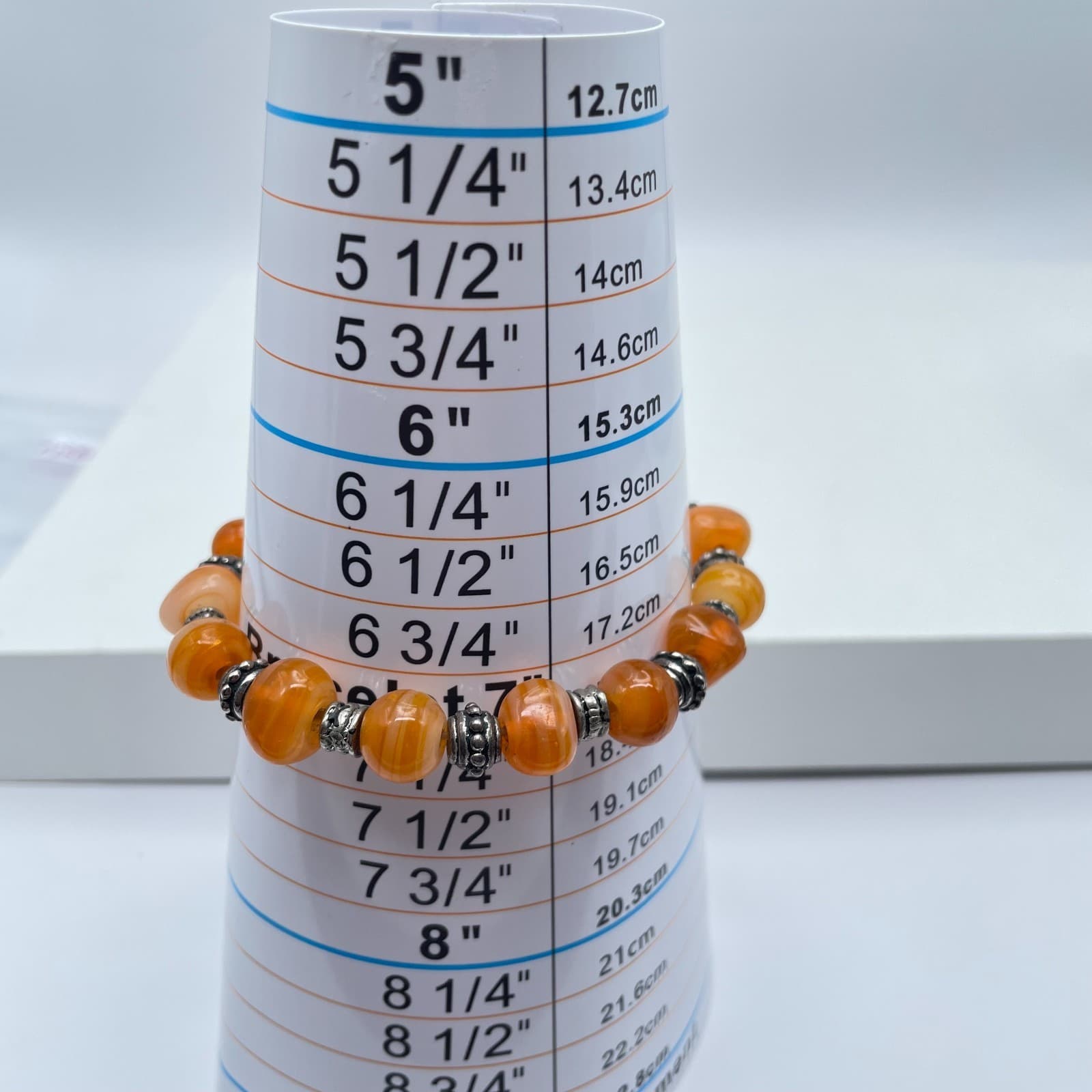 Tibetan-Style Silver-Tone Oxidized Metal Orange Agate Beads Stretch Bracelet - Thumbnail 3