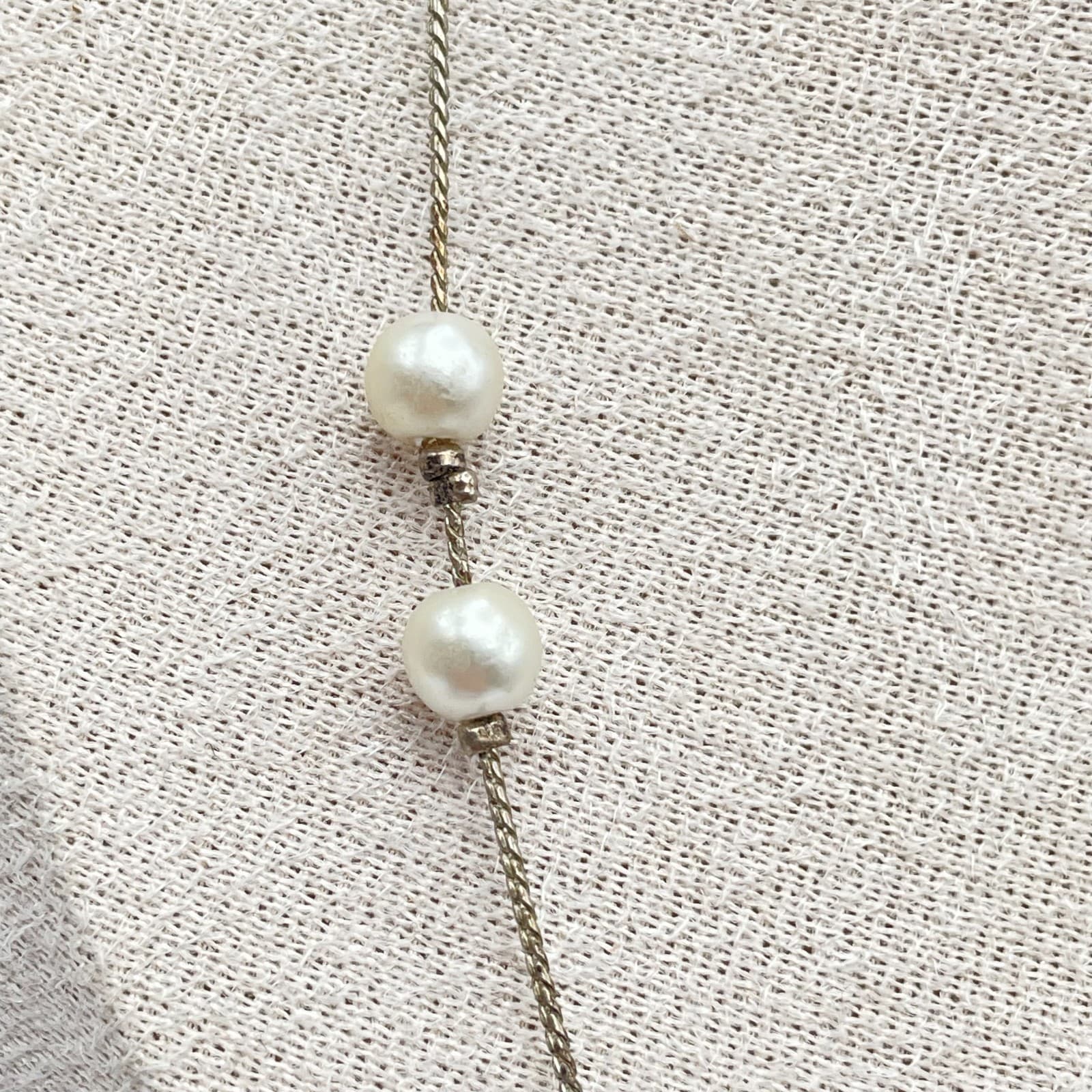 Vintage Gold-Tone Classic Braided Chain Mother Of Pearl Station Lobster Necklace - Thumbnail 6