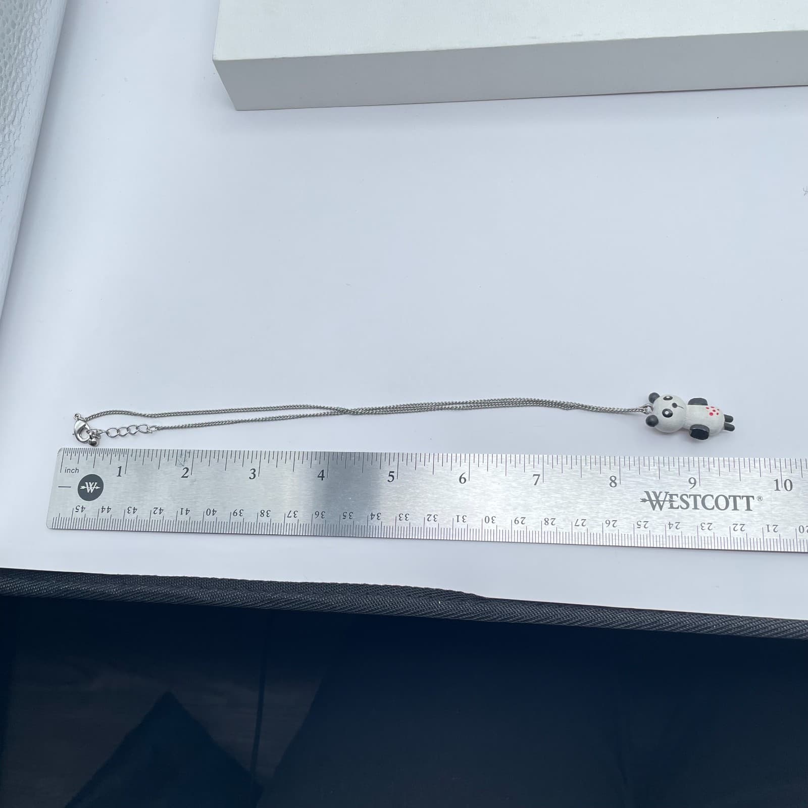 Contemporary Hand-Painted Silver-Tone Curb Chain Panda Pendant Lobster Necklace - Thumbnail 9