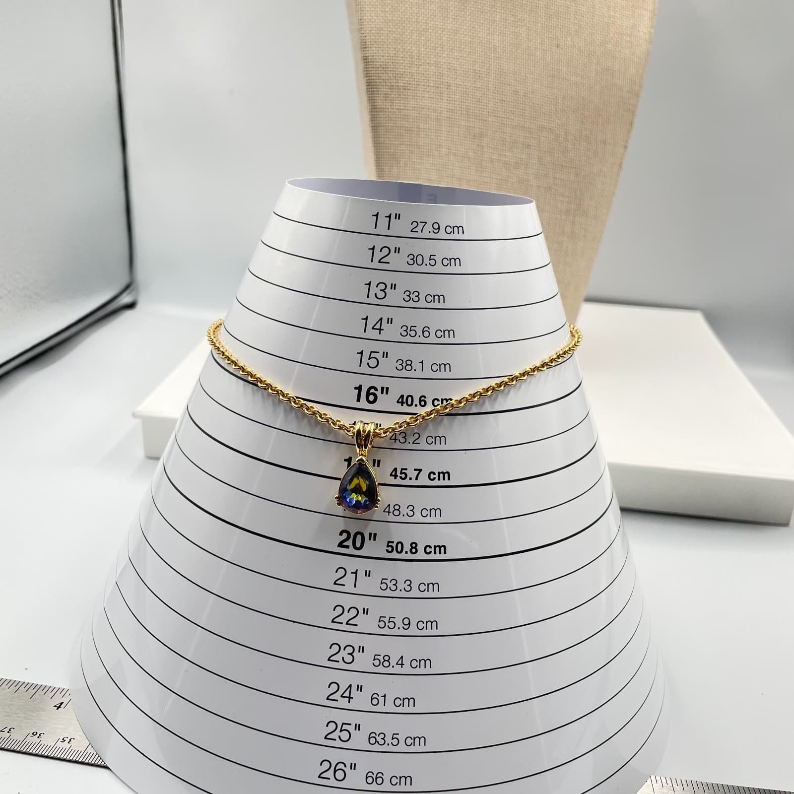 Gold-Tone Round Chain Rainbow-Colored Volcano Crystal Teardrop Pendant Necklace - Thumbnail 8