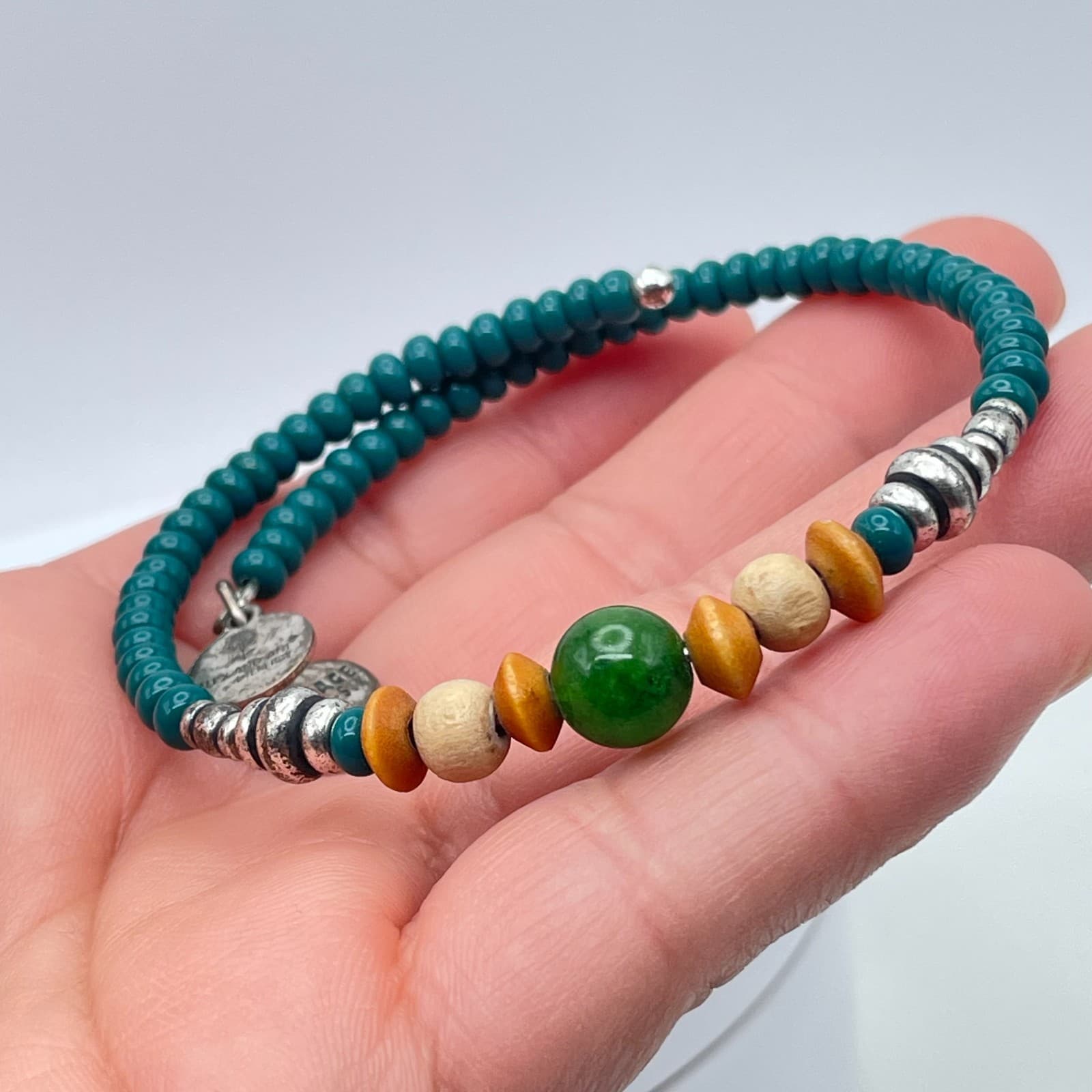 Alex and Ani "Vintage Sixty-Six" Classic Turquoise Beaded Coil Wrap Bracelet - Thumbnail 11