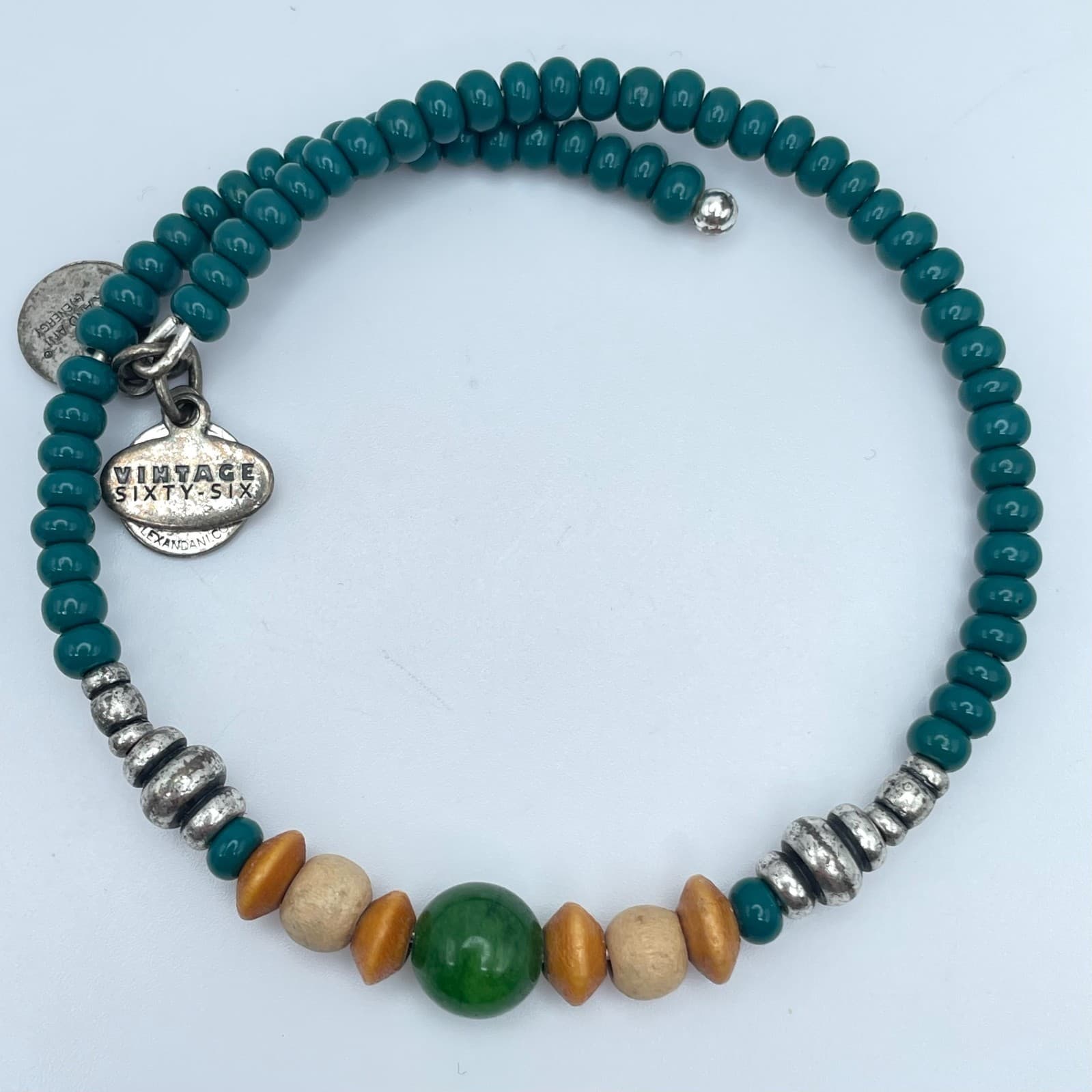 Alex and Ani "Vintage Sixty-Six" Classic Turquoise Beaded Coil Wrap Bracelet - Image 1