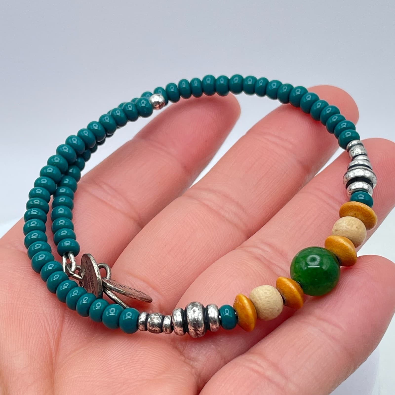 Alex and Ani "Vintage Sixty-Six" Classic Turquoise Beaded Coil Wrap Bracelet - Thumbnail 7