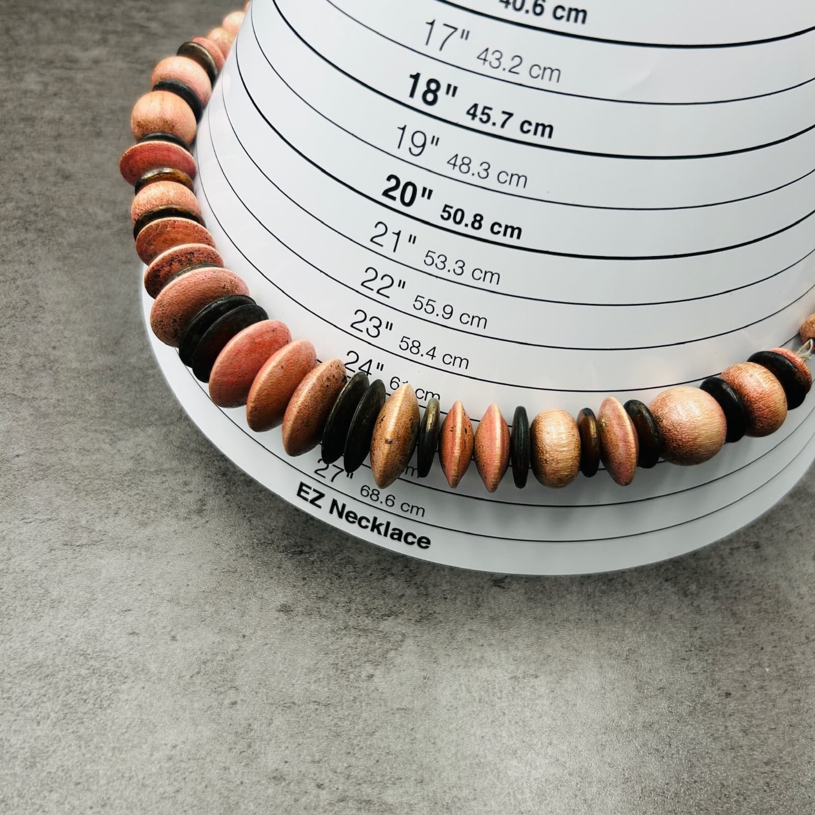 Natural Wood Bead Necklace w/ Layered Disc Accents Boho Earthy Style - Thumbnail 9