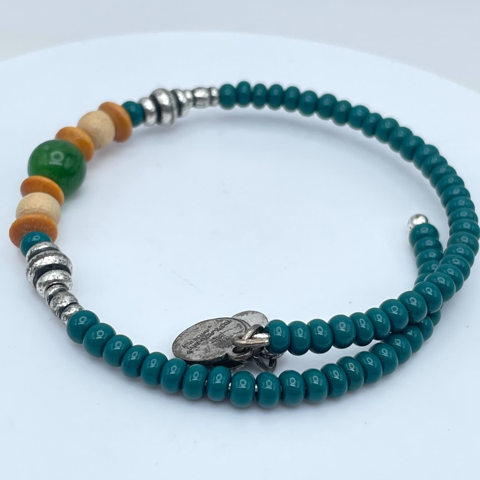 Alex and Ani "Vintage Sixty-Six" Classic Turquoise Beaded Coil Wrap Bracelet - Thumbnail 4