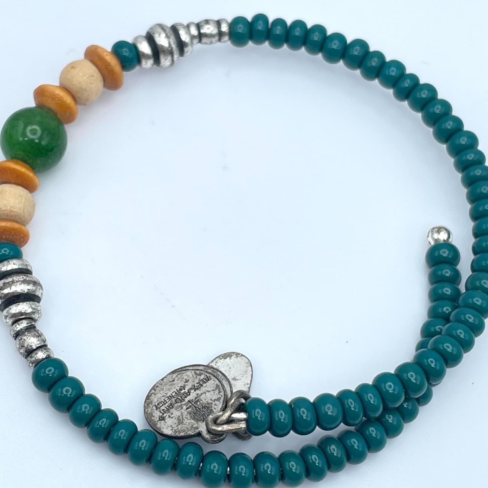 Alex and Ani "Vintage Sixty-Six" Classic Turquoise Beaded Coil Wrap Bracelet - Thumbnail 6