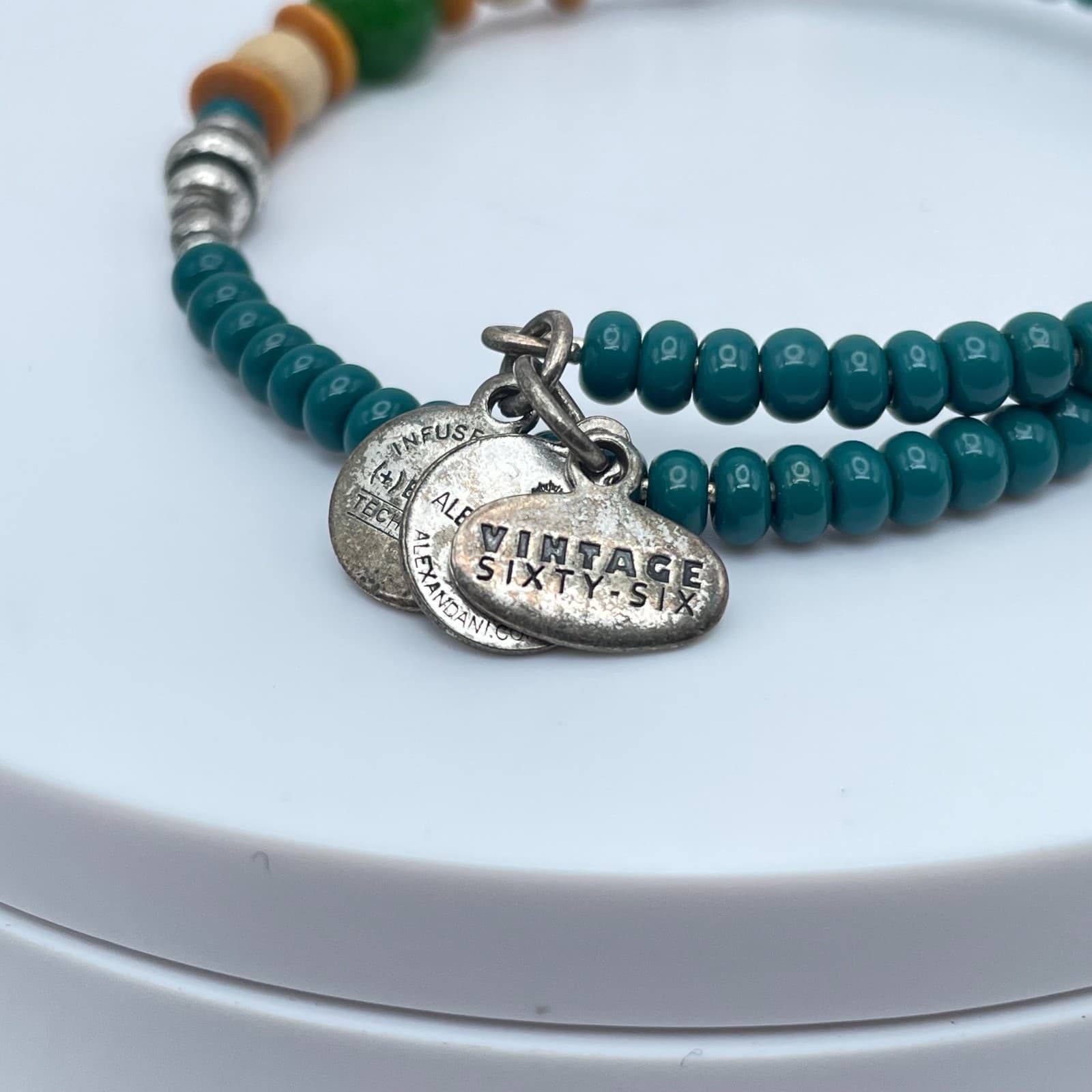 Alex and Ani "Vintage Sixty-Six" Classic Turquoise Beaded Coil Wrap Bracelet - Thumbnail 3