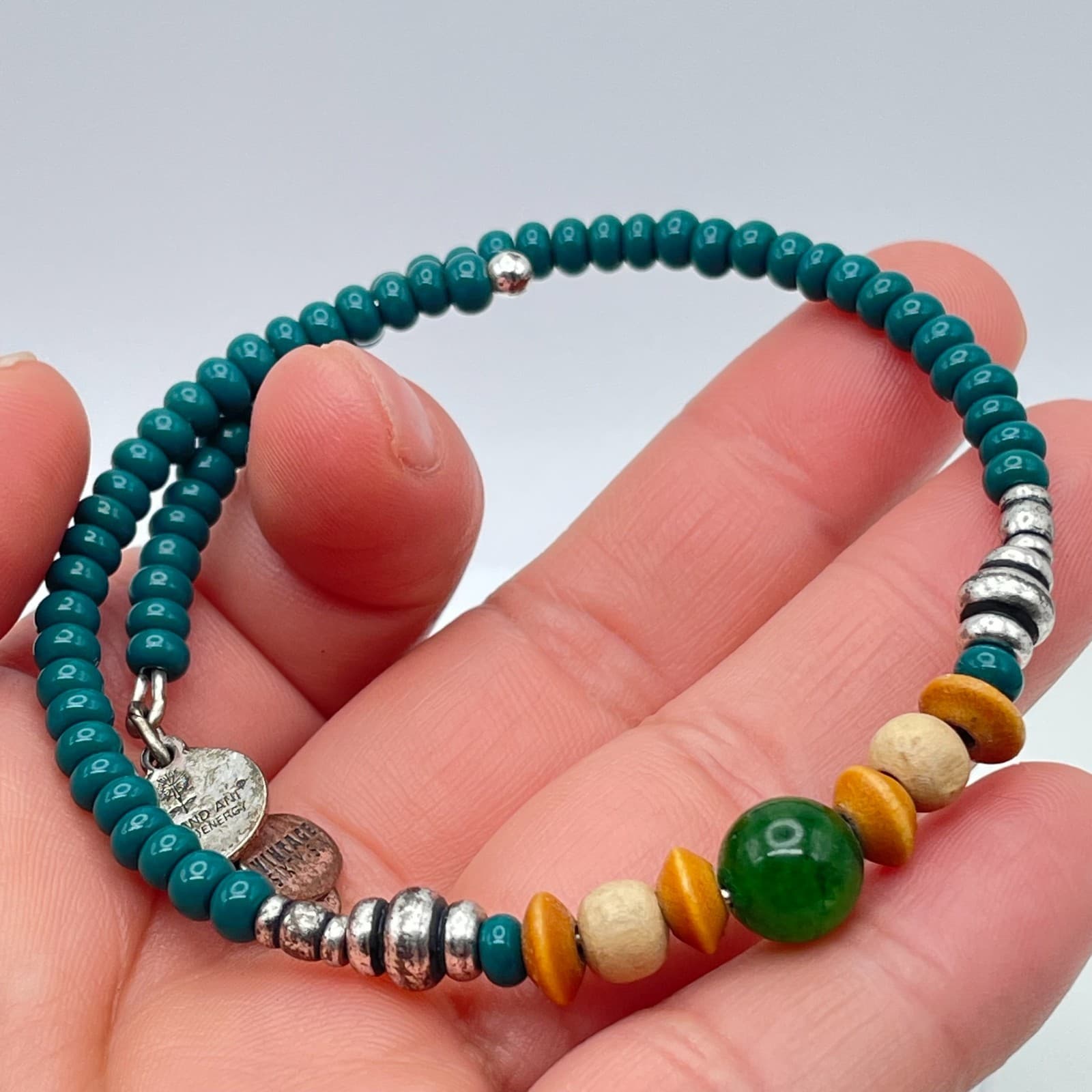 Alex and Ani "Vintage Sixty-Six" Classic Turquoise Beaded Coil Wrap Bracelet - Thumbnail 9