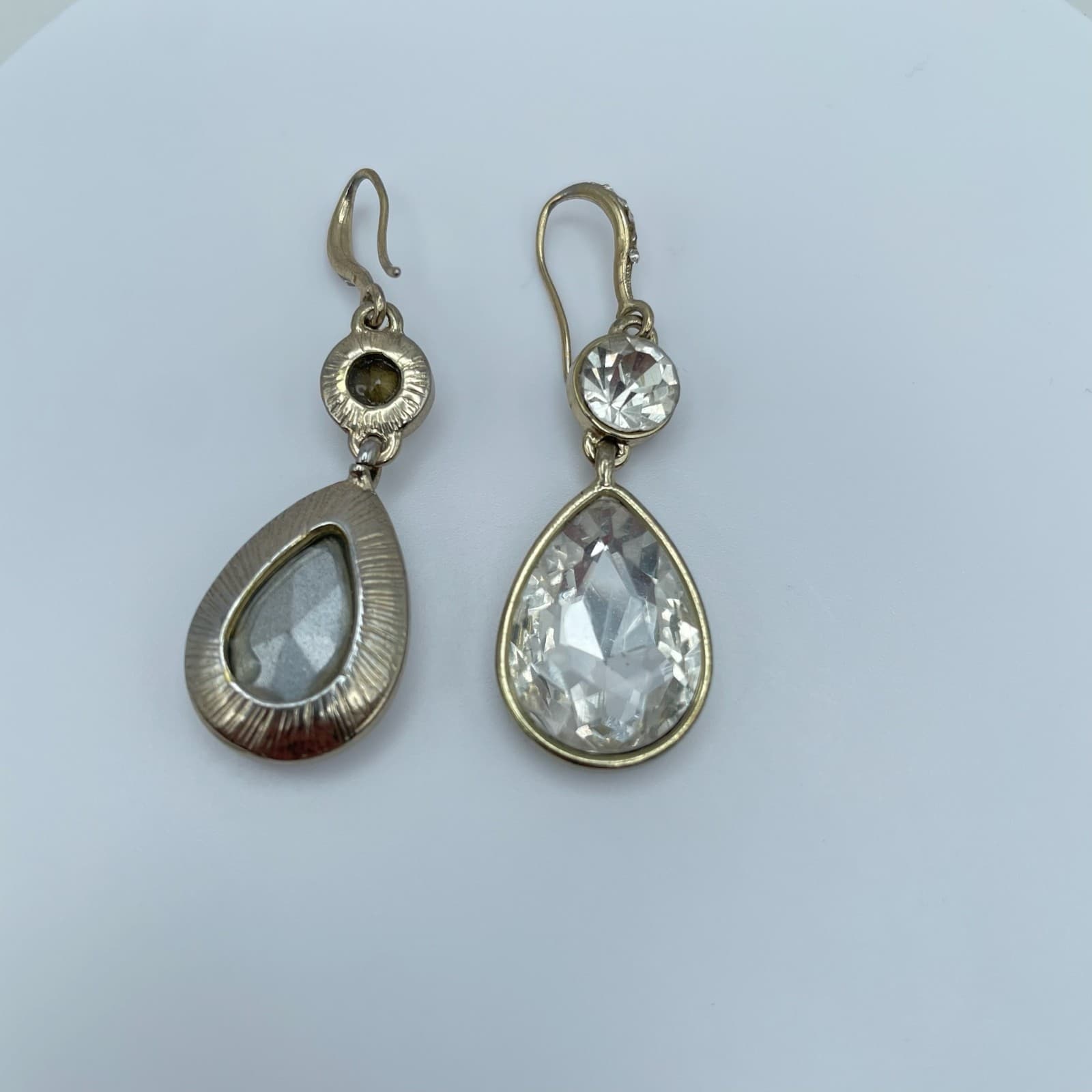 Vintage 80s Clear Rhinestone Teardrop Dangle Earrings Set Women's Jewelry - Thumbnail 2