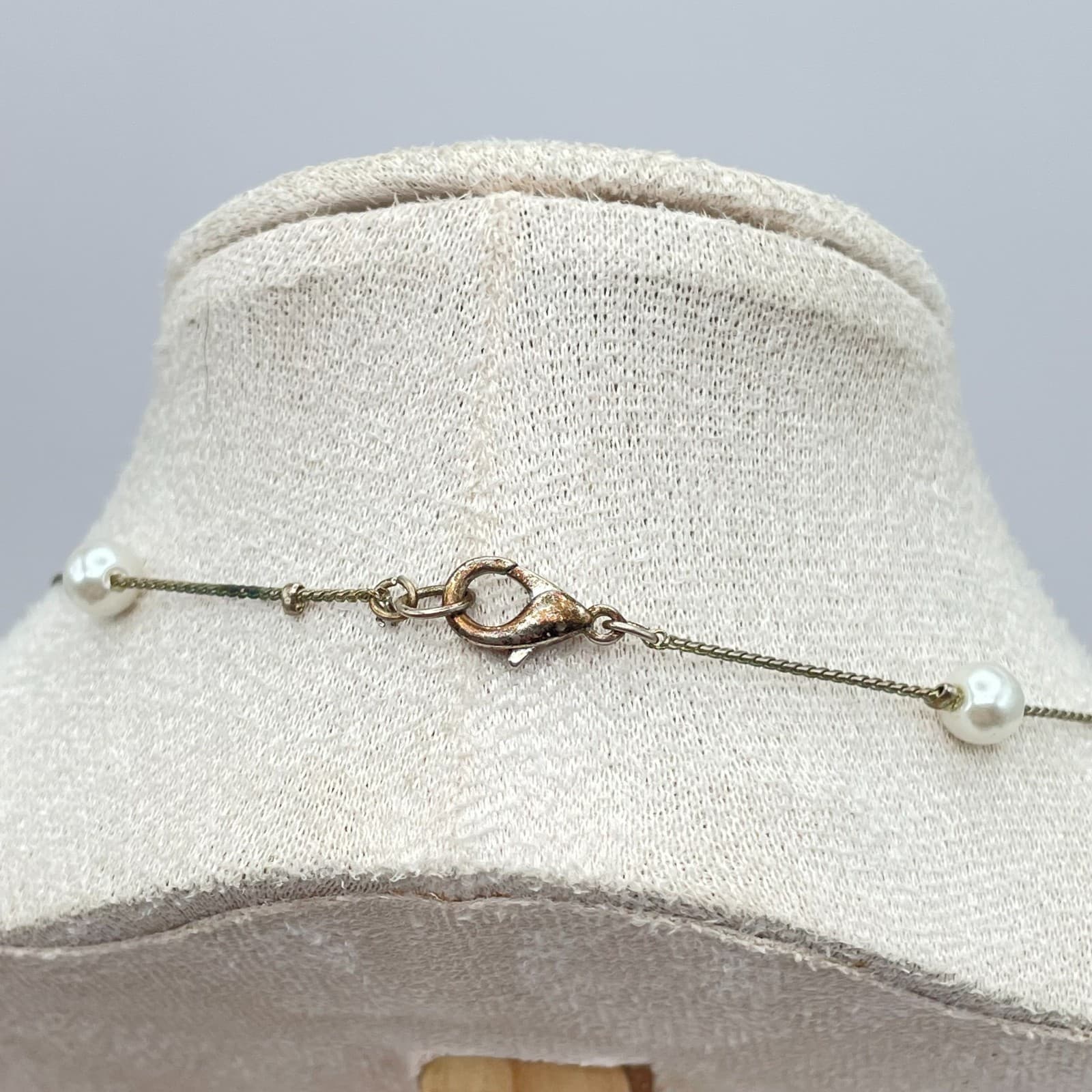 Vintage Gold-Tone Classic Braided Chain Mother Of Pearl Station Lobster Necklace - Thumbnail 7