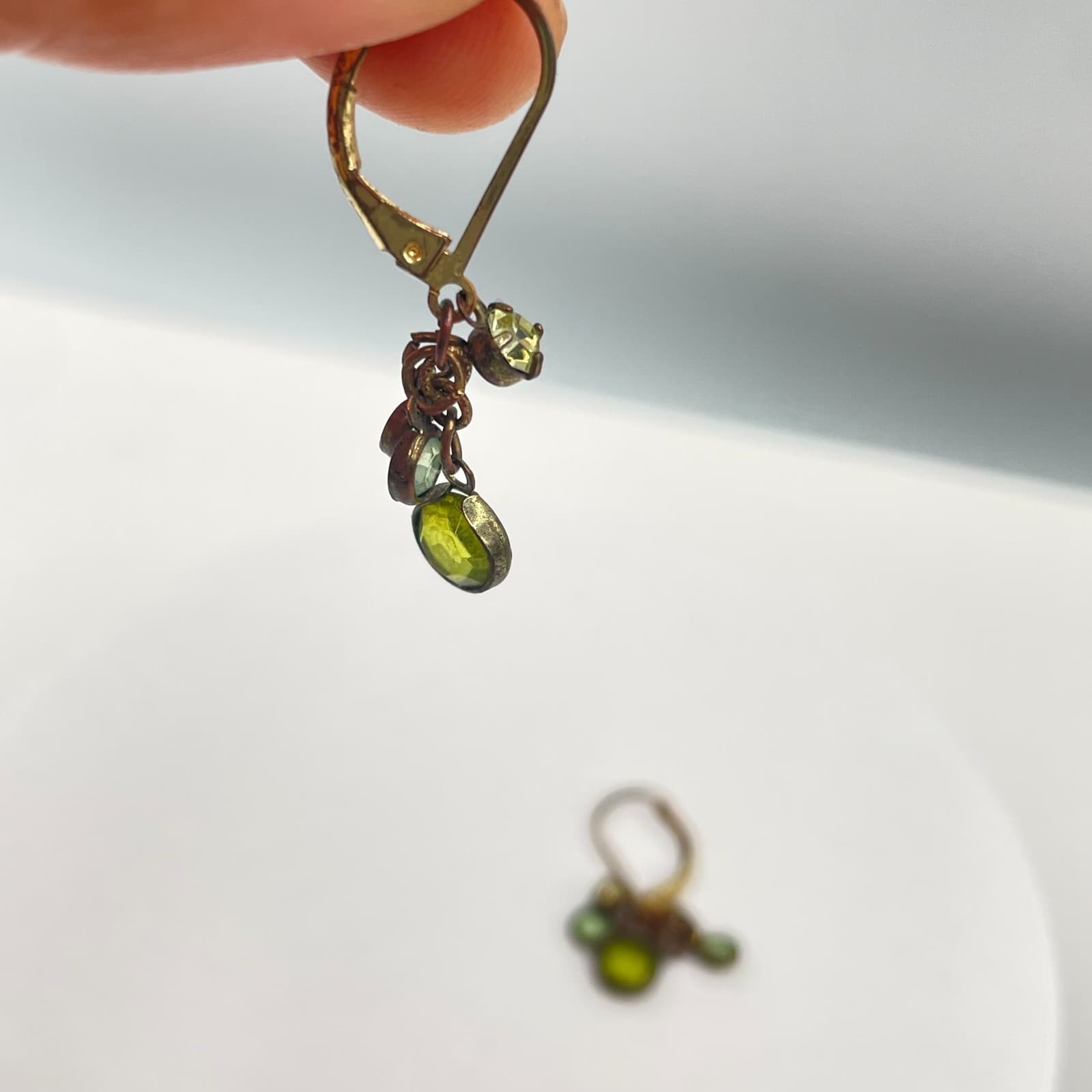 Gold-Tone Fashion Faceted Green Tiered Cluster Crystal Dangle Hinged Earrings - Thumbnail 5