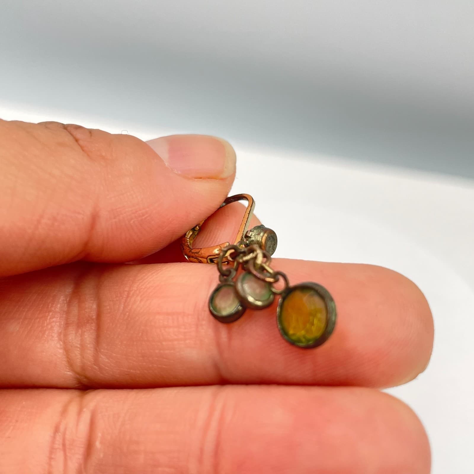 Gold-Tone Fashion Faceted Green Tiered Cluster Crystal Dangle Hinged Earrings - Thumbnail 4