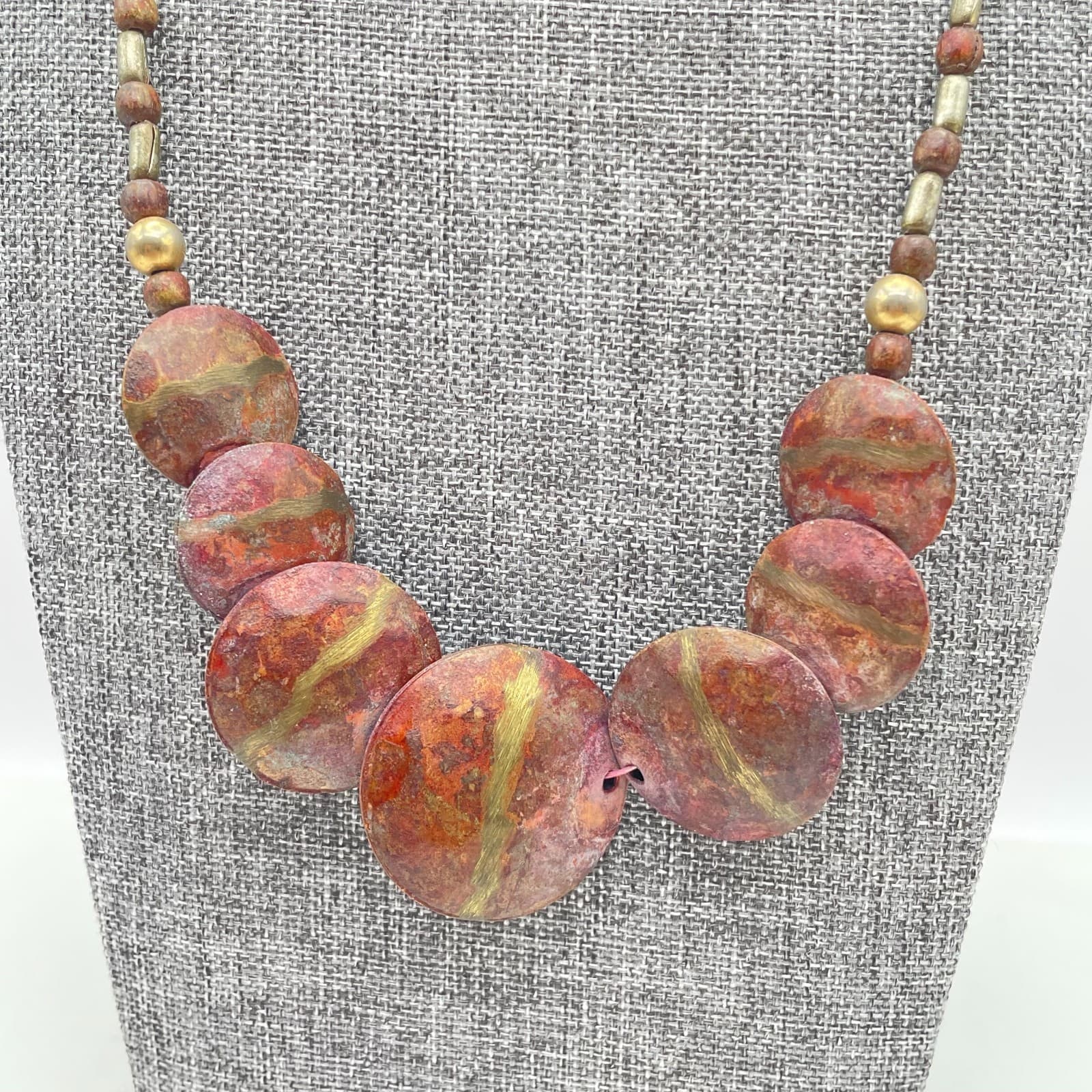 Tribal Handmade Brown Disc Shaped Jasper Beaded Statement Bib Collar Necklace - Image 1