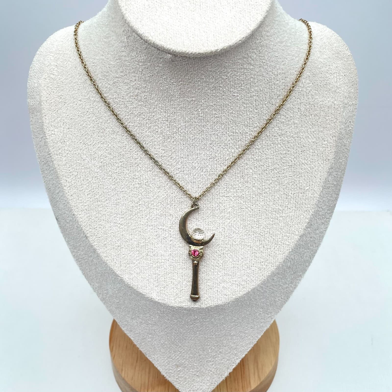 Sailor Moon Moon Stick Crystal Pendant Necklace 90s Vintage Collectible - Thumbnail 2