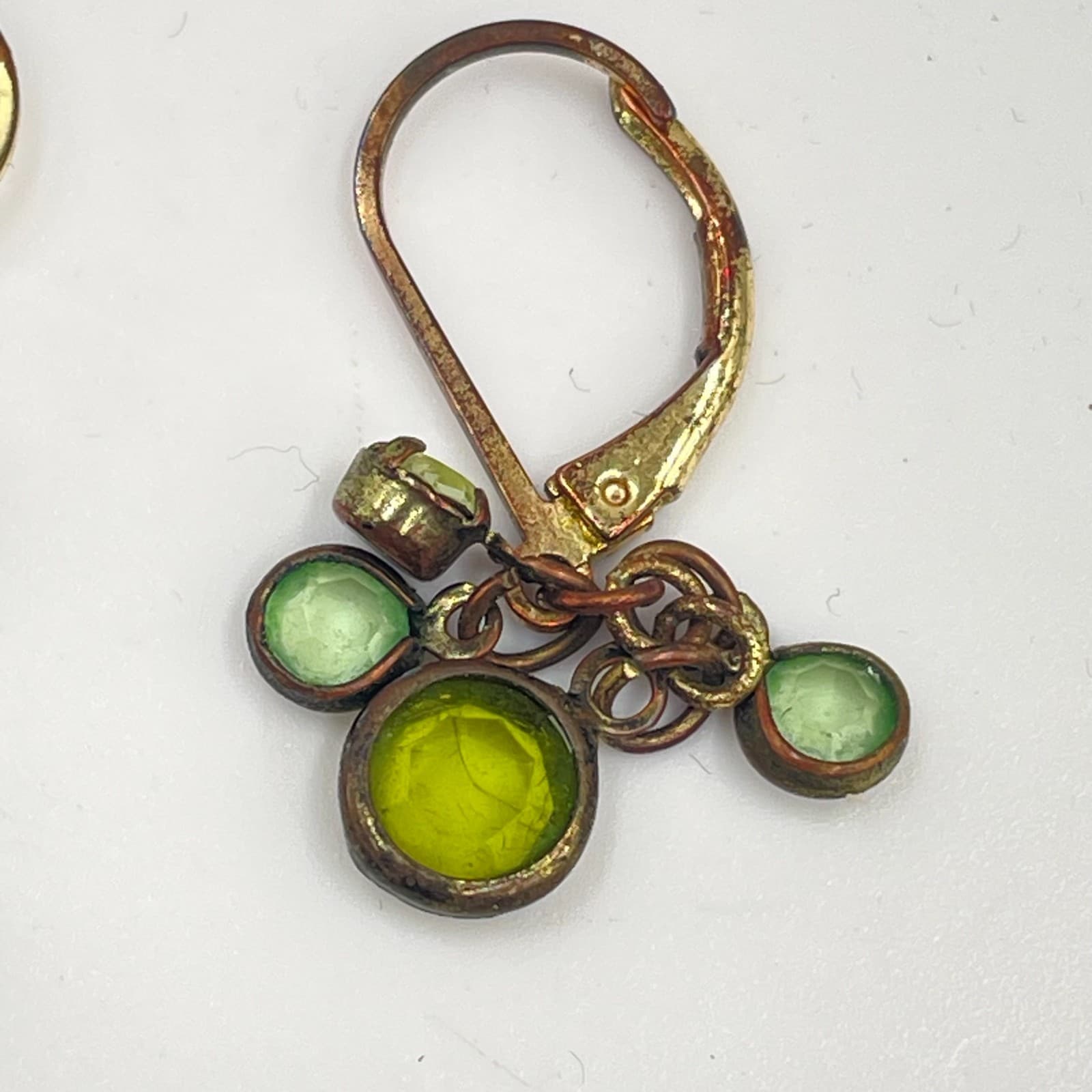 Gold-Tone Fashion Faceted Green Tiered Cluster Crystal Dangle Hinged Earrings - Thumbnail 6