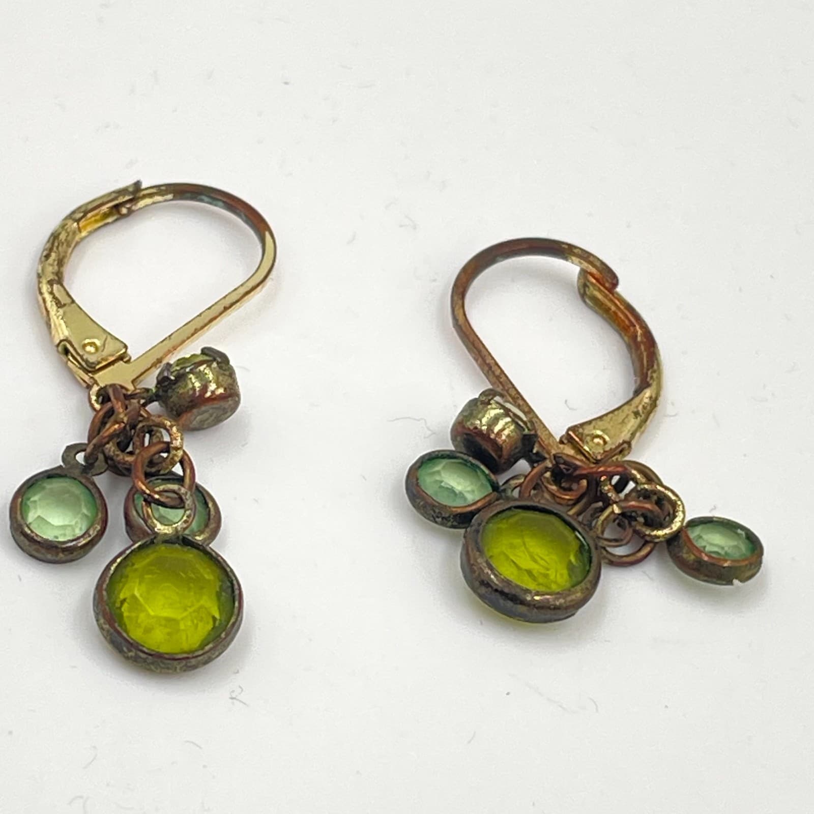 Gold-Tone Fashion Faceted Green Tiered Cluster Crystal Dangle Hinged Earrings - Thumbnail 7