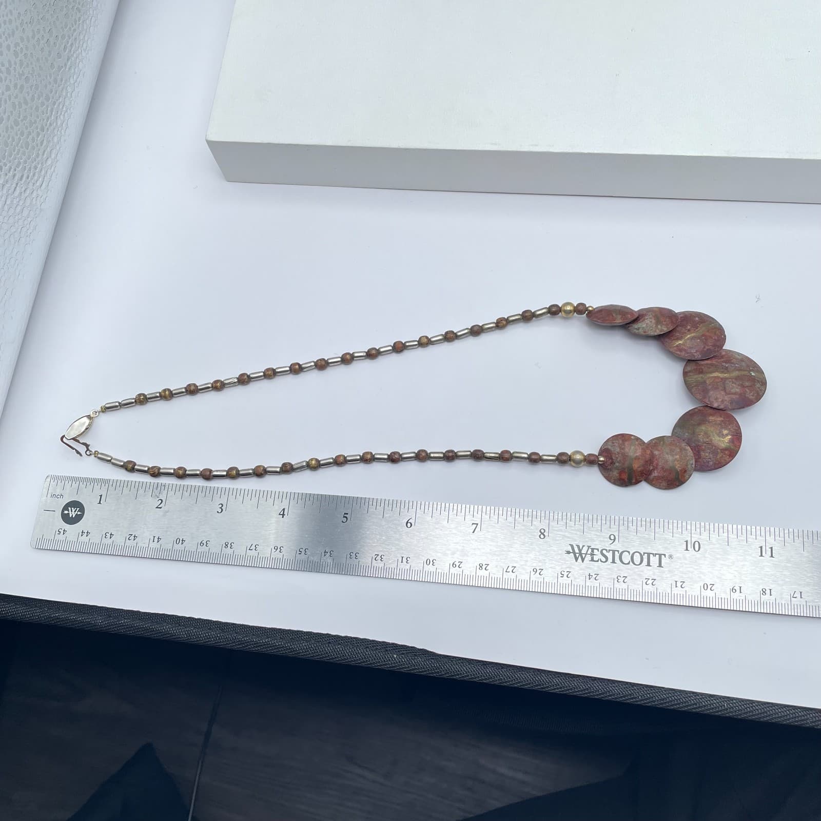 Tribal Handmade Brown Disc Shaped Jasper Beaded Statement Bib Collar Necklace - Thumbnail 8