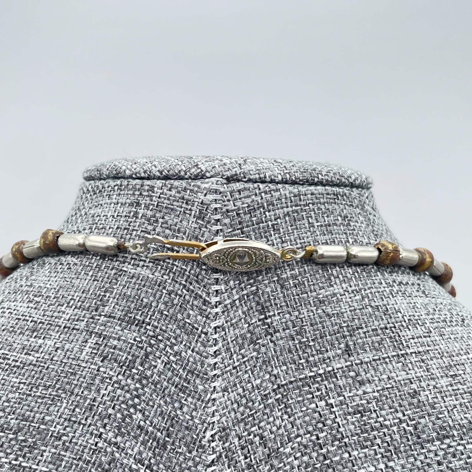 Tribal Handmade Brown Disc Shaped Jasper Beaded Statement Bib Collar Necklace - Thumbnail 7