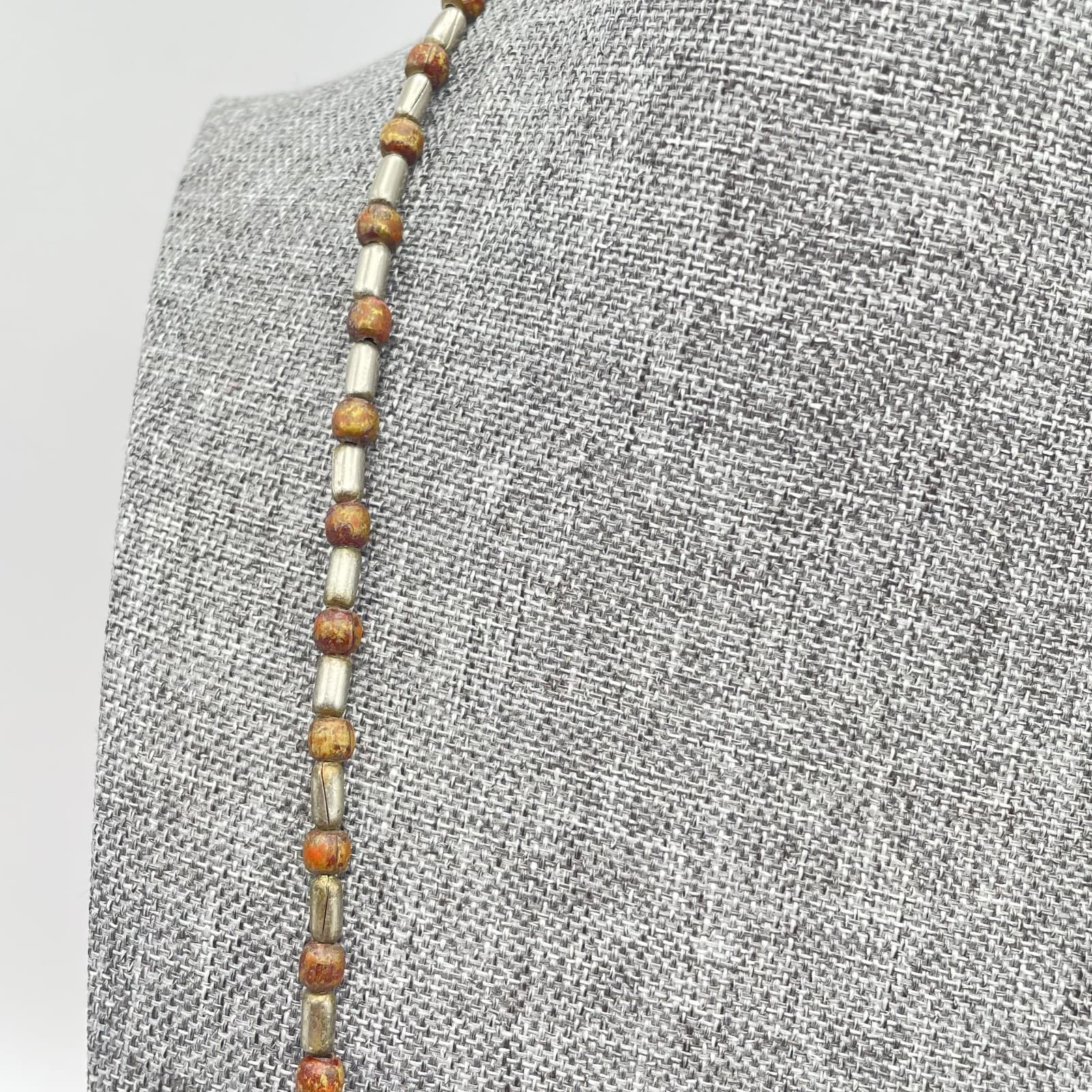 Tribal Handmade Brown Disc Shaped Jasper Beaded Statement Bib Collar Necklace - Thumbnail 4