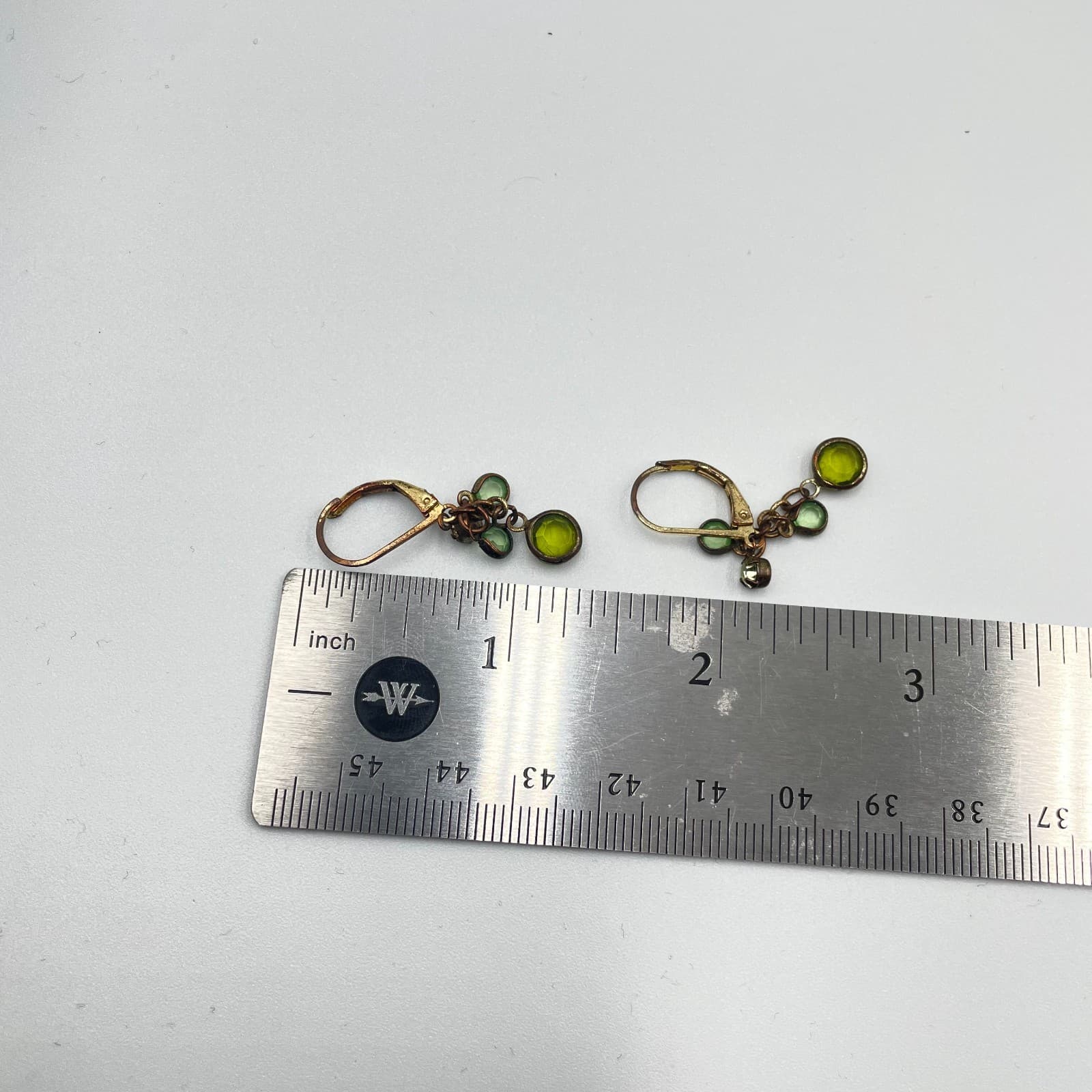 Gold-Tone Fashion Faceted Green Tiered Cluster Crystal Dangle Hinged Earrings - Thumbnail 8