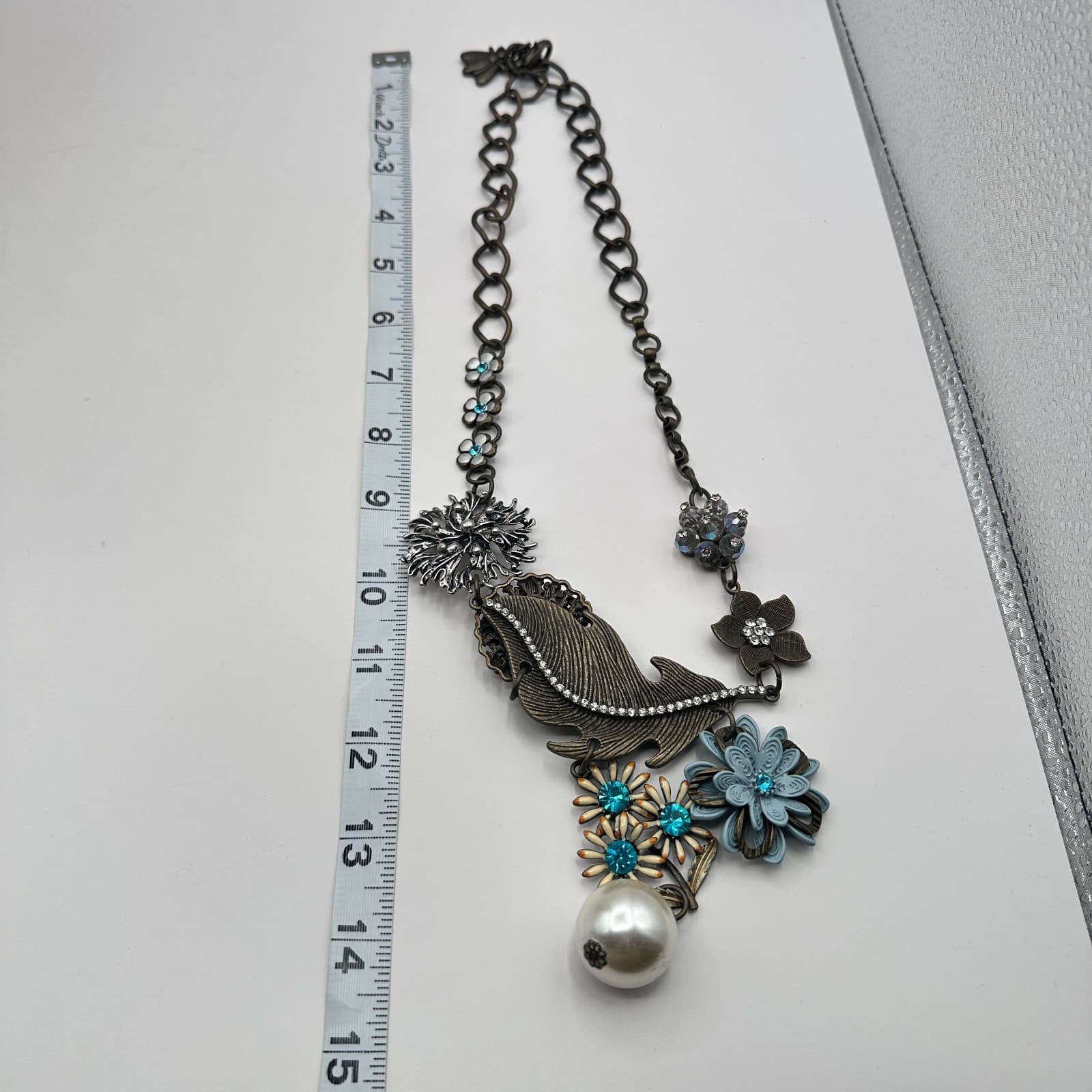 Vintage 80s Plunder Snowball Bndle Statement Necklace Feather Faux Pearl Jewelry - Thumbnail 10