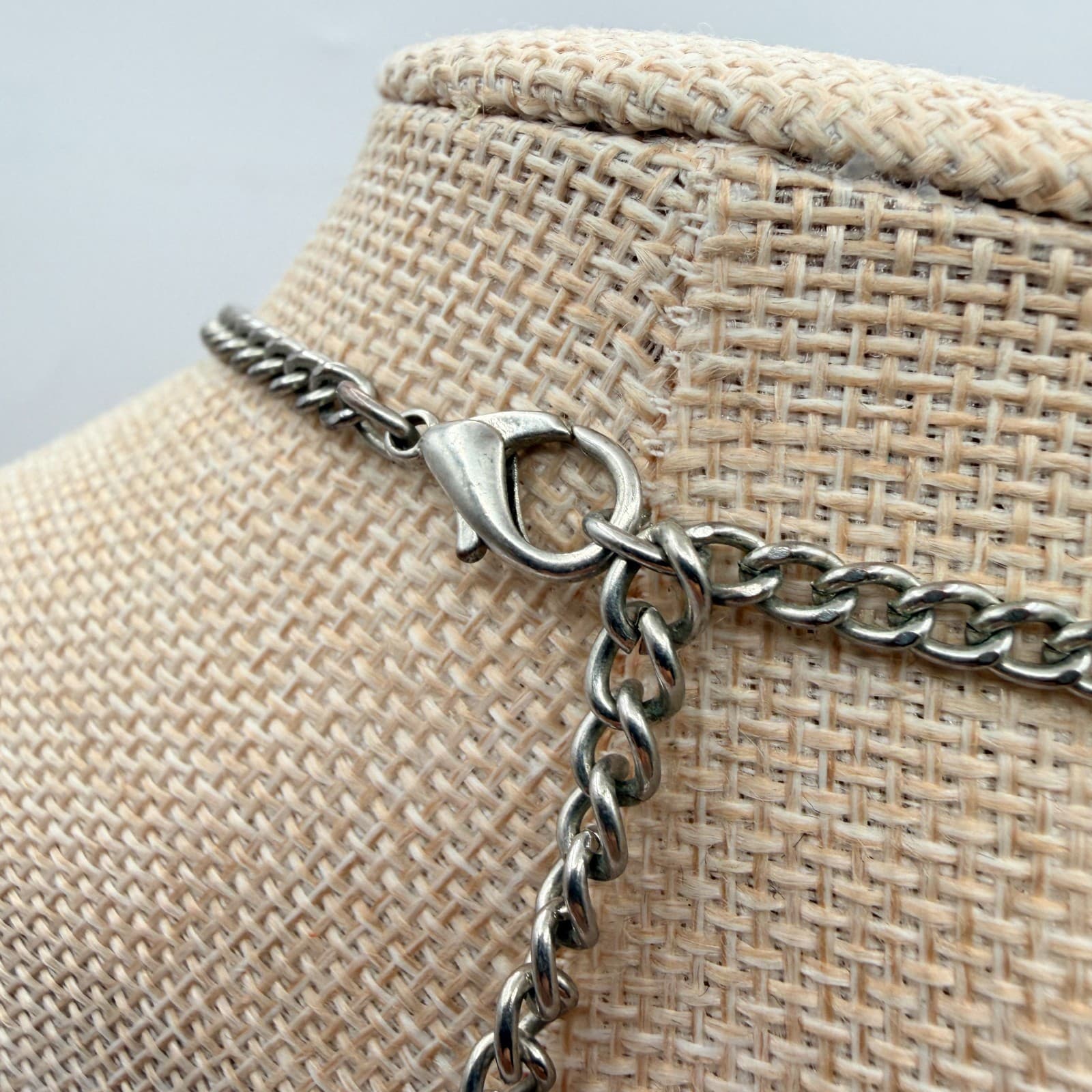 Vintage 90s Multi Strand Silver Tone Fringe Necklace Glass Beaded Boho Jewelry - Thumbnail 7