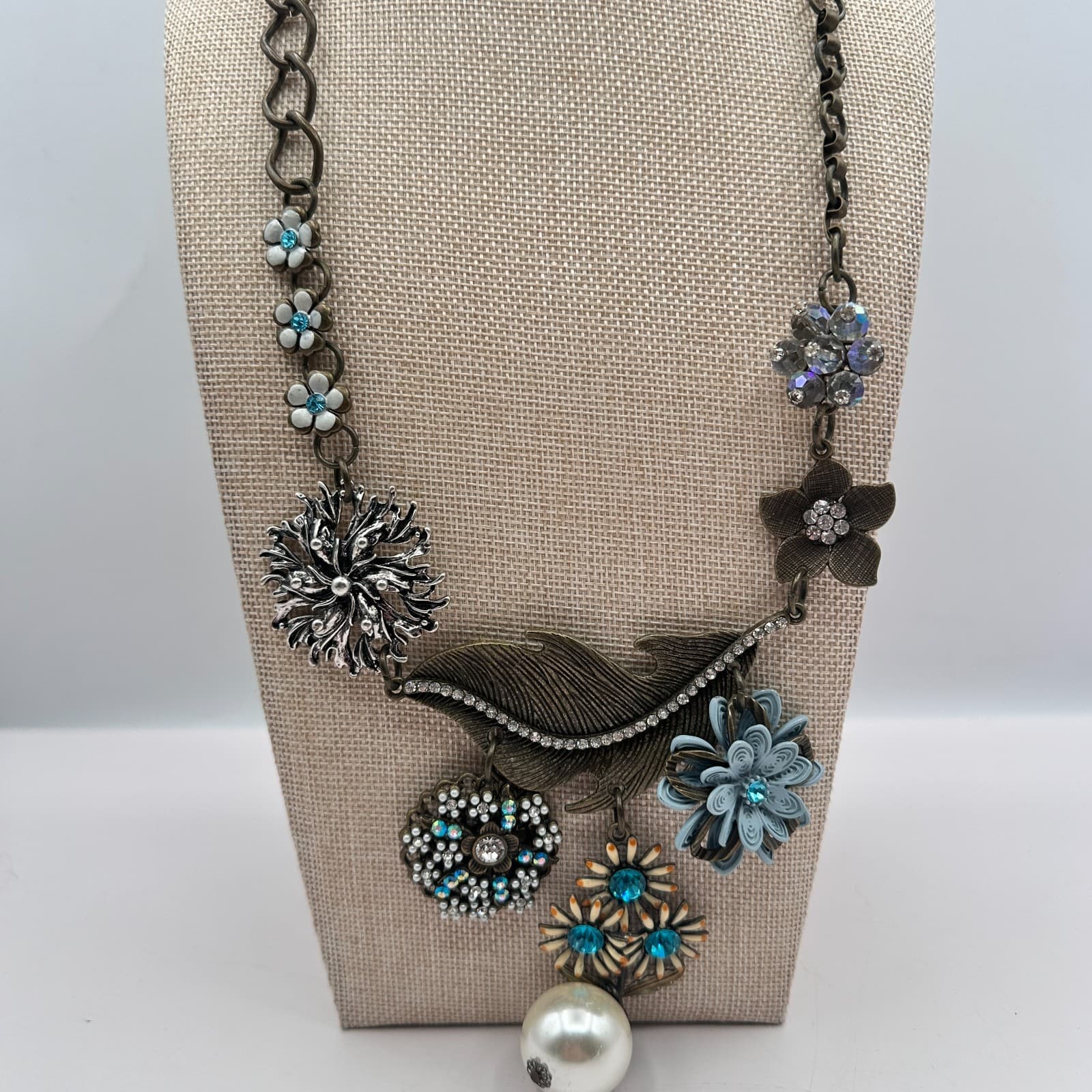 Vintage 80s Plunder Snowball Bndle Statement Necklace Feather Faux Pearl Jewelry - Thumbnail 8