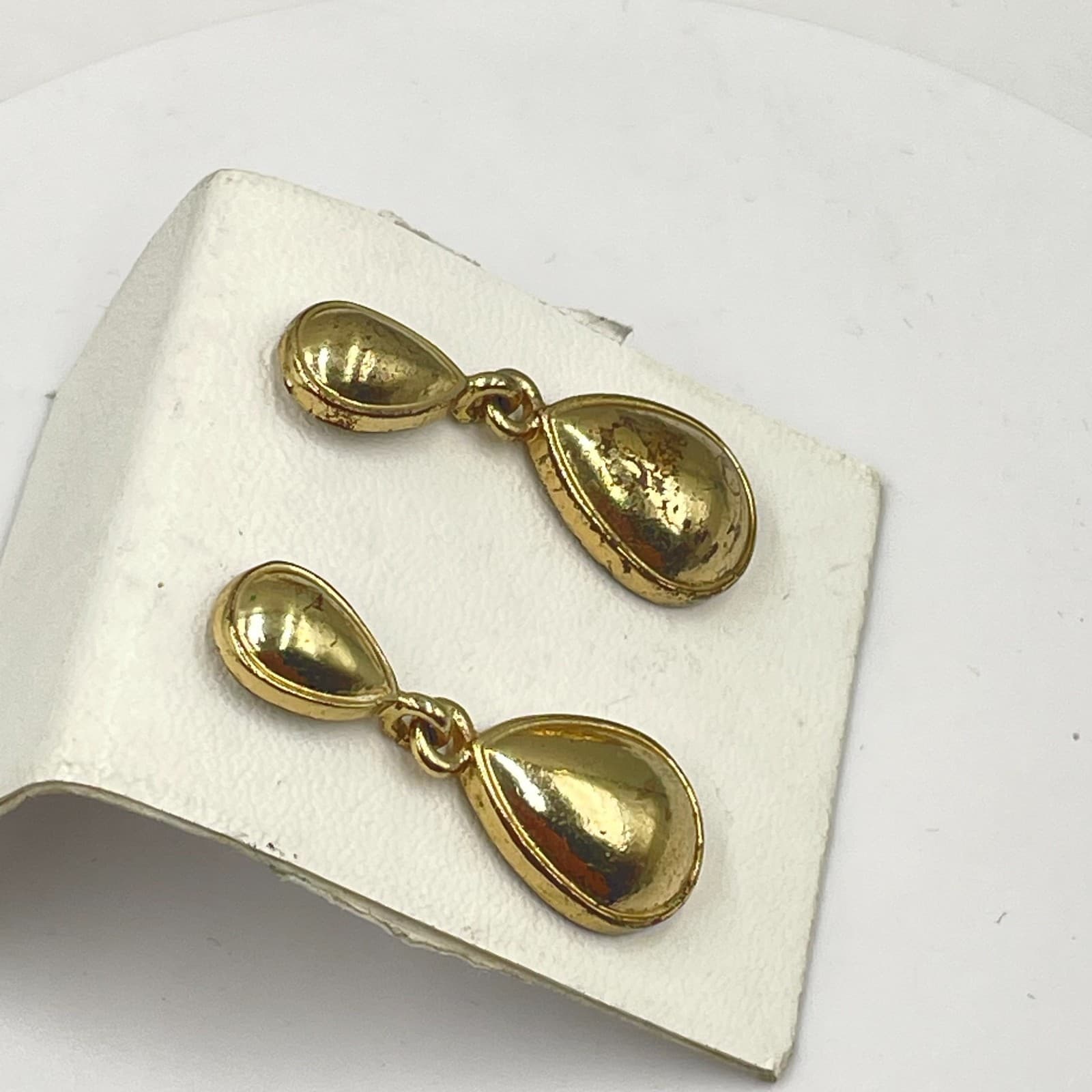 Vintage Gold-Tone Classic Polished Double-Tier Teardrop Dangle Drop Earrings - Thumbnail 4