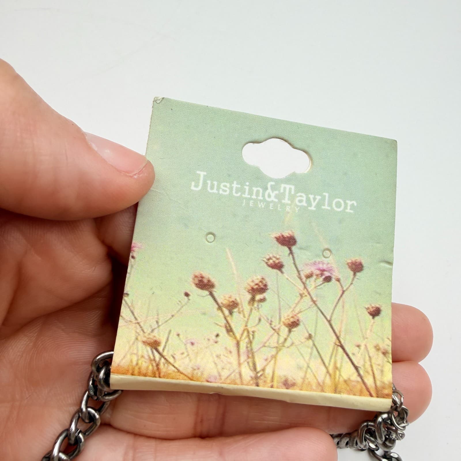 Vintage 90s Justin & Taylor SilverTone Hammered Bib Necklace Clear Glass Jewelry - Thumbnail 8