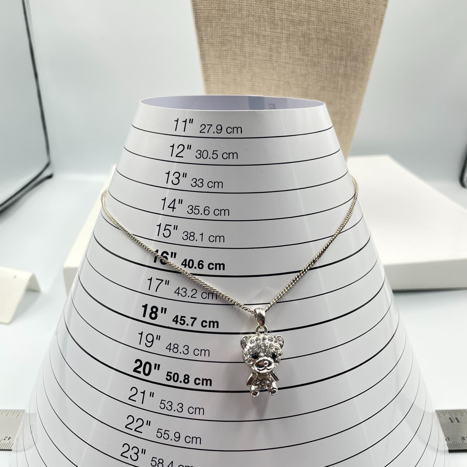 Adjustable Silver-Tone Curb Chain Rhinestone Pave Teddy Bear Pendant Necklace - Thumbnail 7