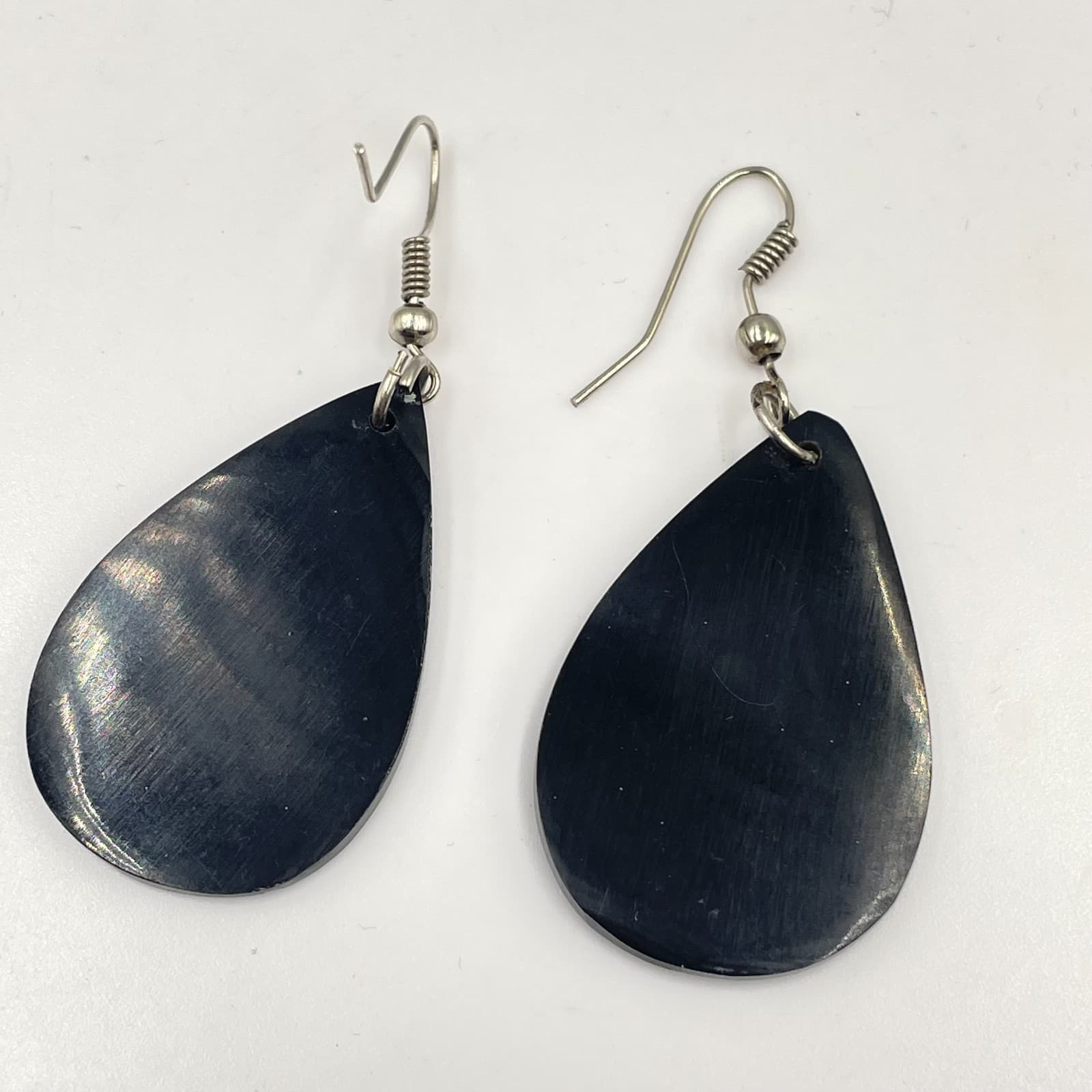 VTG Silver-Tone Iridescent Abalone Shells Inlay Teardrop Dangle Hook Earrings - Thumbnail 5